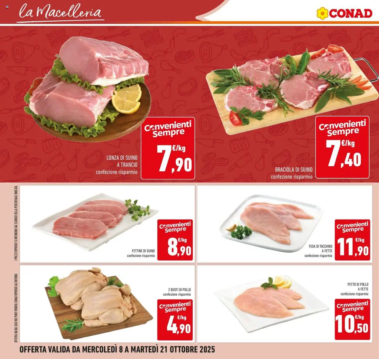 Volantino Conad del 08.10.2025 | Pagina: 18 | Prodotti: Petto di Pollo, Pollo, Suino, Tacchino