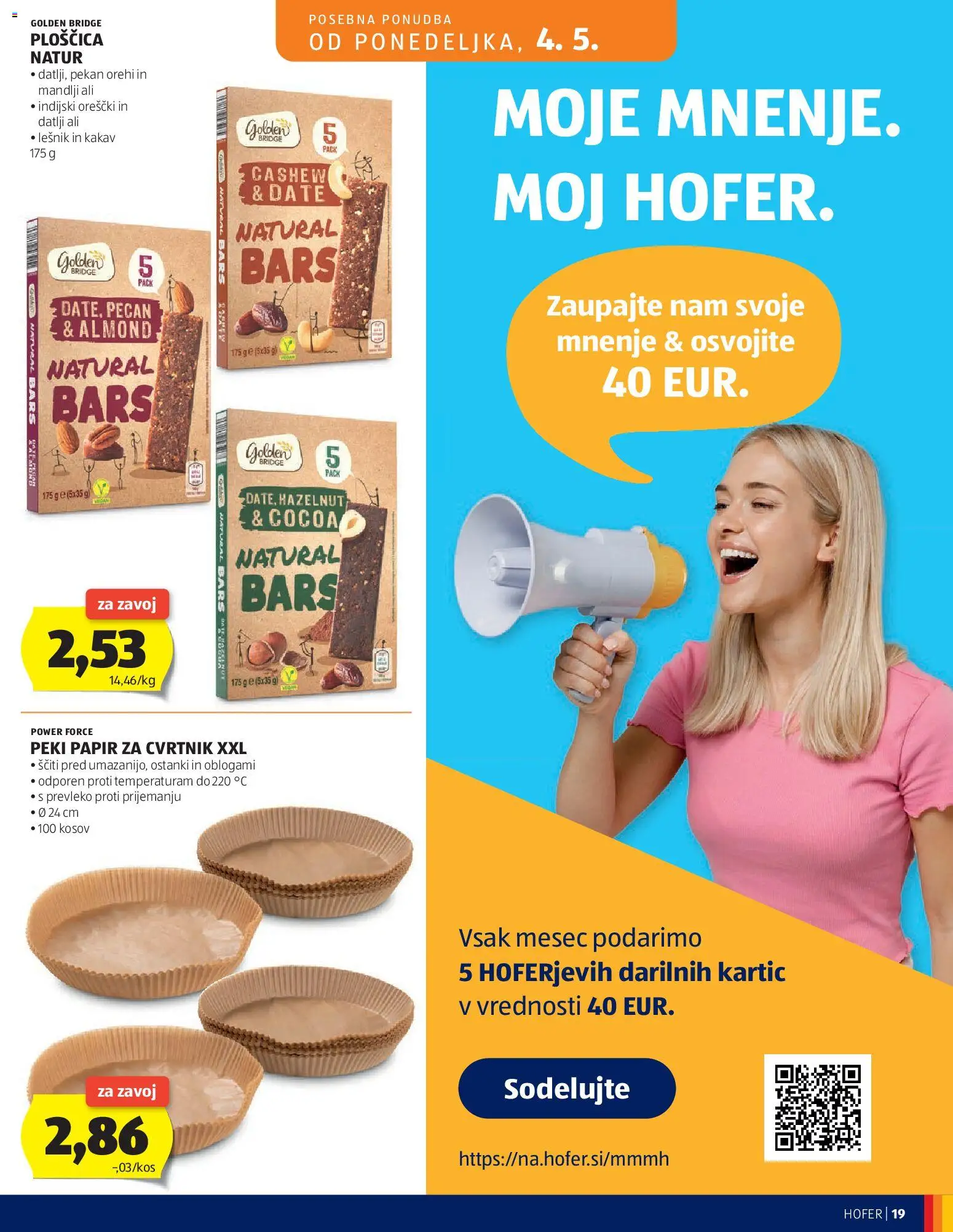 Novi Hofer katalog ponudbe – veljaven od 29.04.2026 | Stran: 19 | Izdelki: Datlji, Mandlji, Indijski oreščki, Orescki