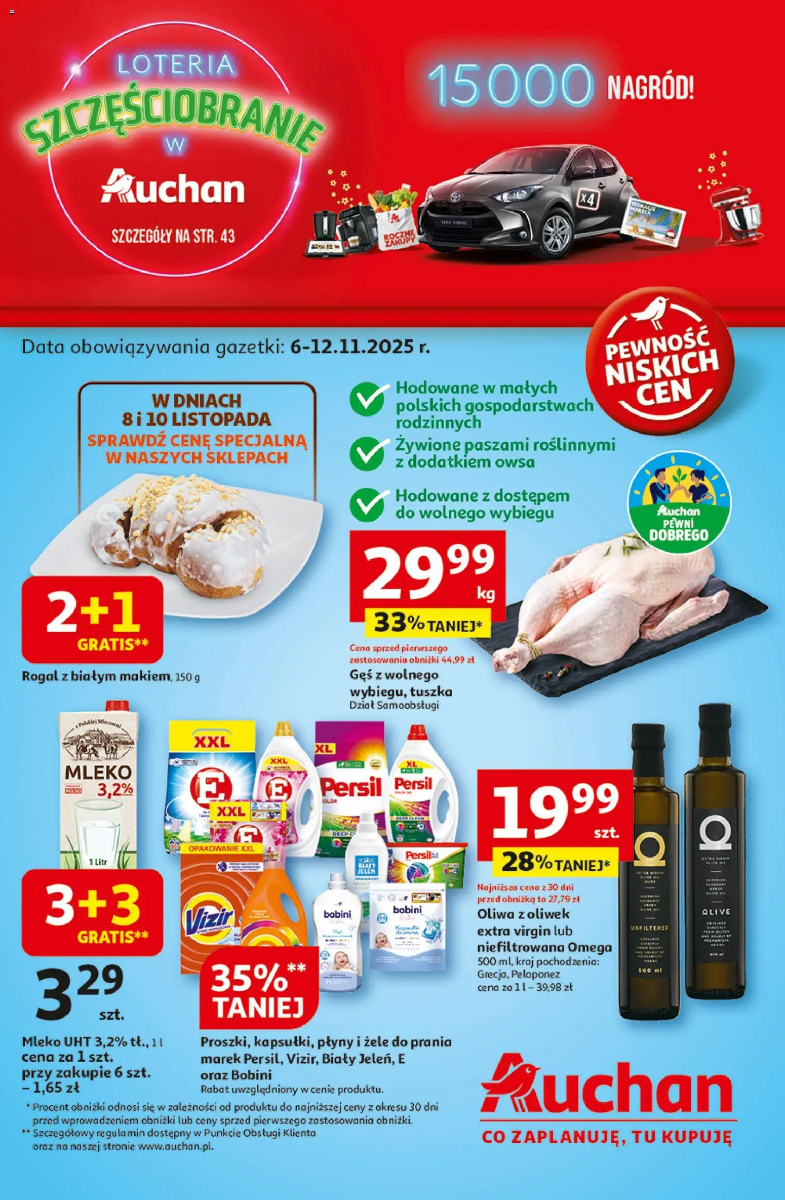 Auchan Black Friday od 06.11.2025 | Strona: 1 | Produkty: Oliwa z oliwek, Persil, Gęś, Mleko