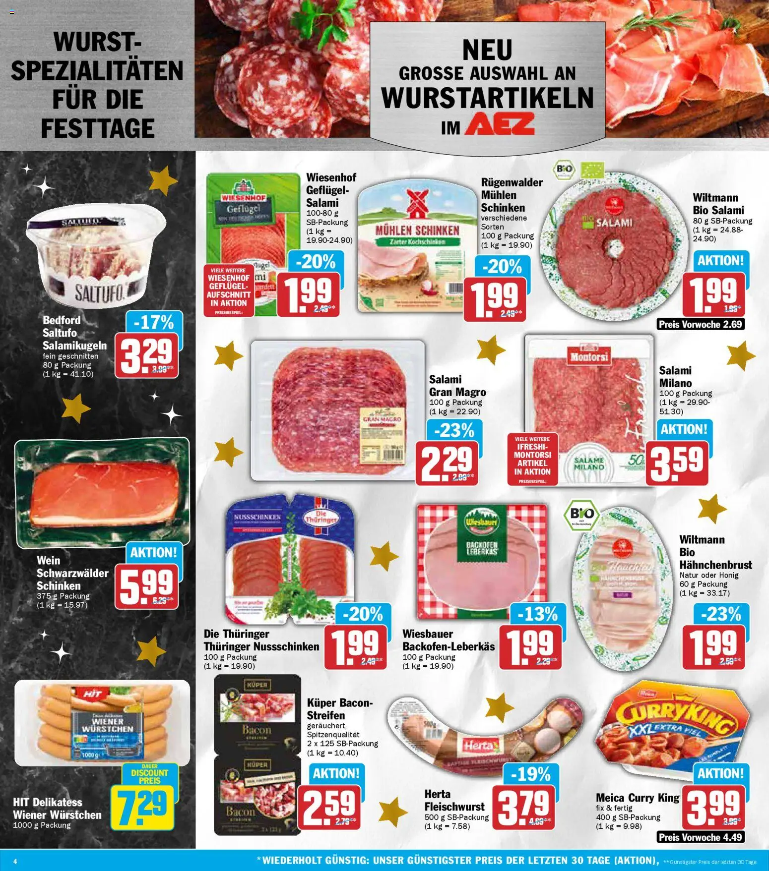AEZ Prospekt 	 – gültig ab 22.12.2025 | Seite: 4 | Produkte: Wiener wurstchen, Wurst, Salami, Wein