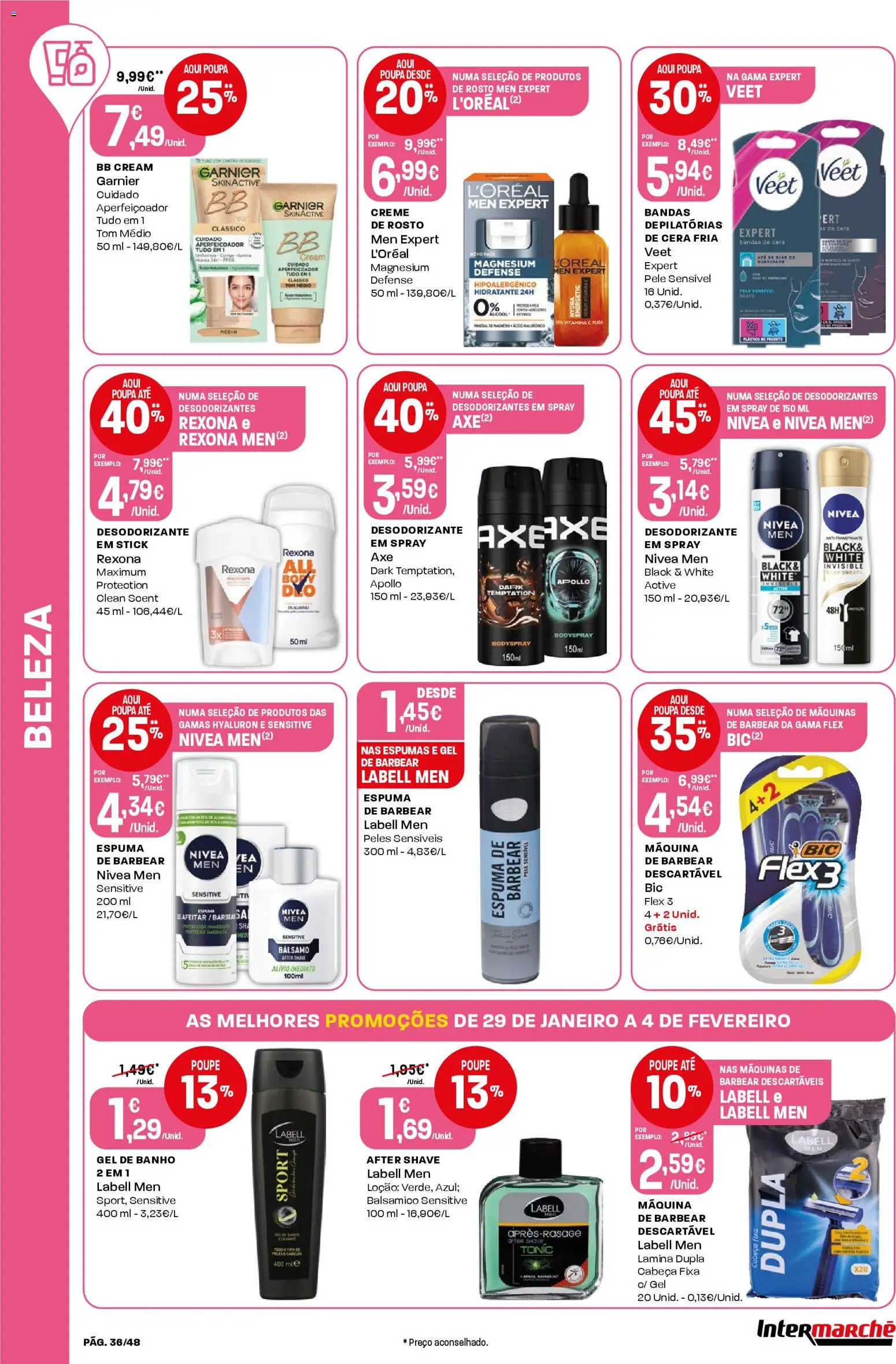 Intermarché folheto │ válido de 29.01.2026 | Página: 36 | Produtos: Gel de banho, Cera, Banho, Creme