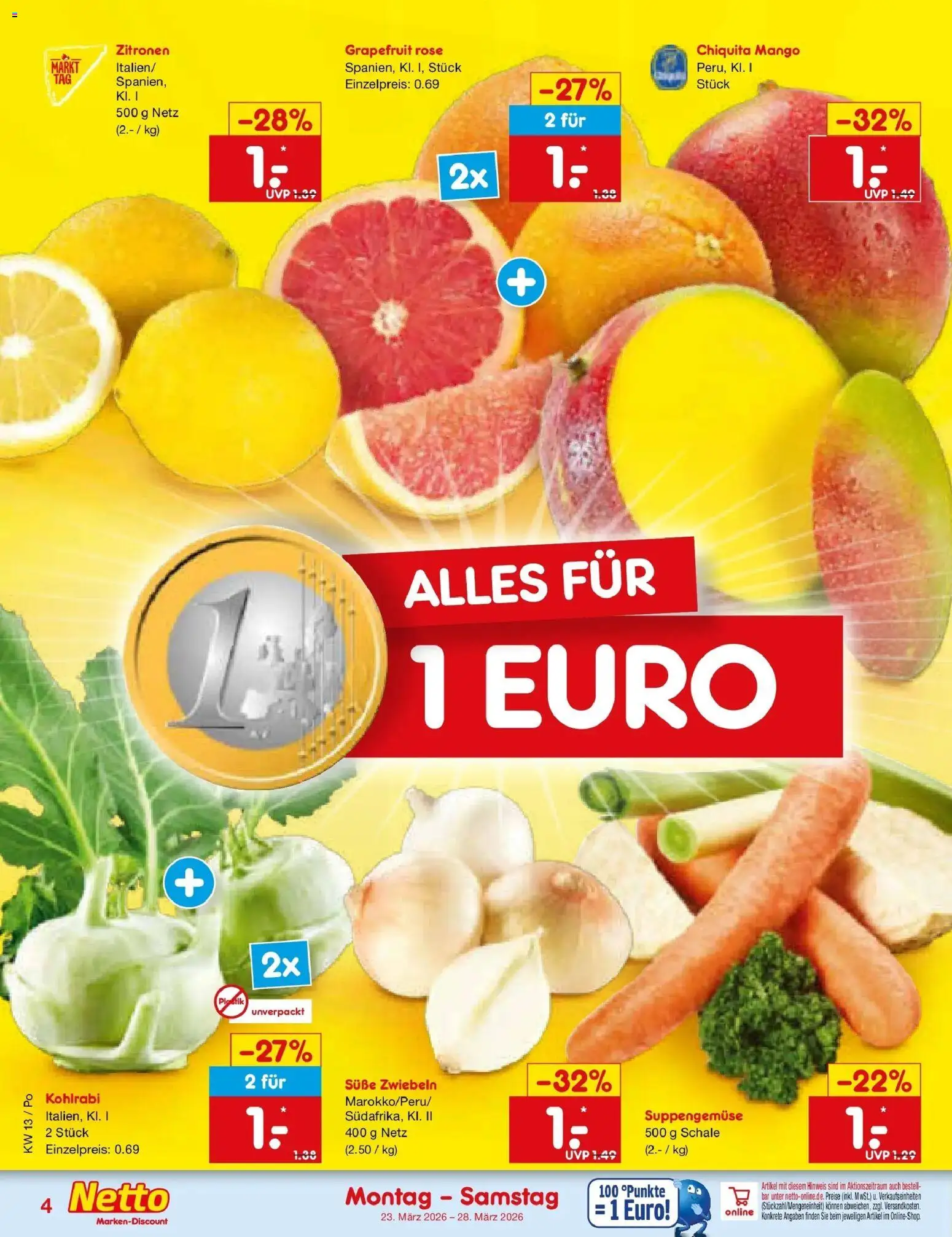 Netto Marken-Discount Prospekt Regensburg	 – gültig ab 23.03.2026 | Seite: 4 | Produkte: Kohlrabi, Grapefruit, Mango, Zitronen