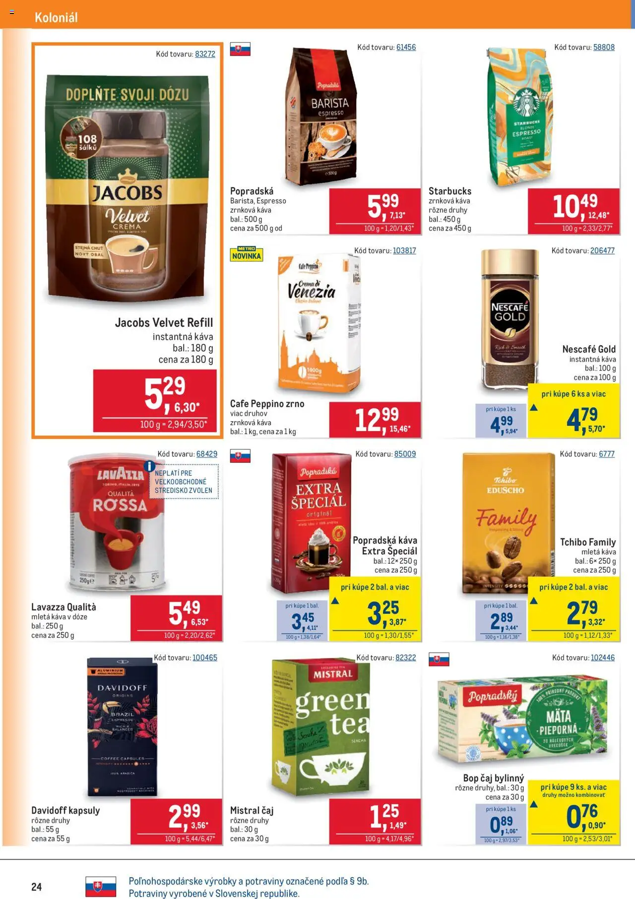 Nové Metro akcie – leták je platný od 10.09.2025 | Strana: 24 | Produkty: Davidoff, Káva, Popradská káva, Čaj