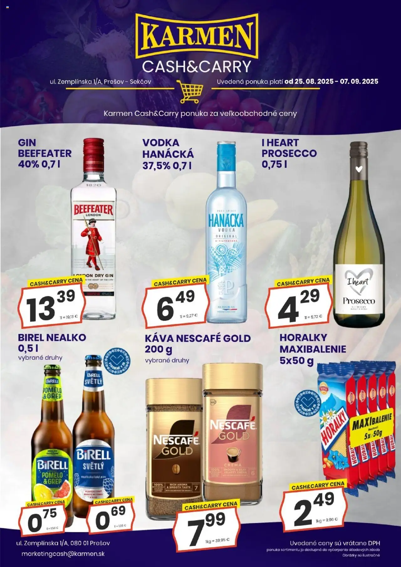 KARMEN CBA leták │ platný od 25.08.2025 | Strana: 1 | Produkty: Beefeater, Káva, Birell, Grep