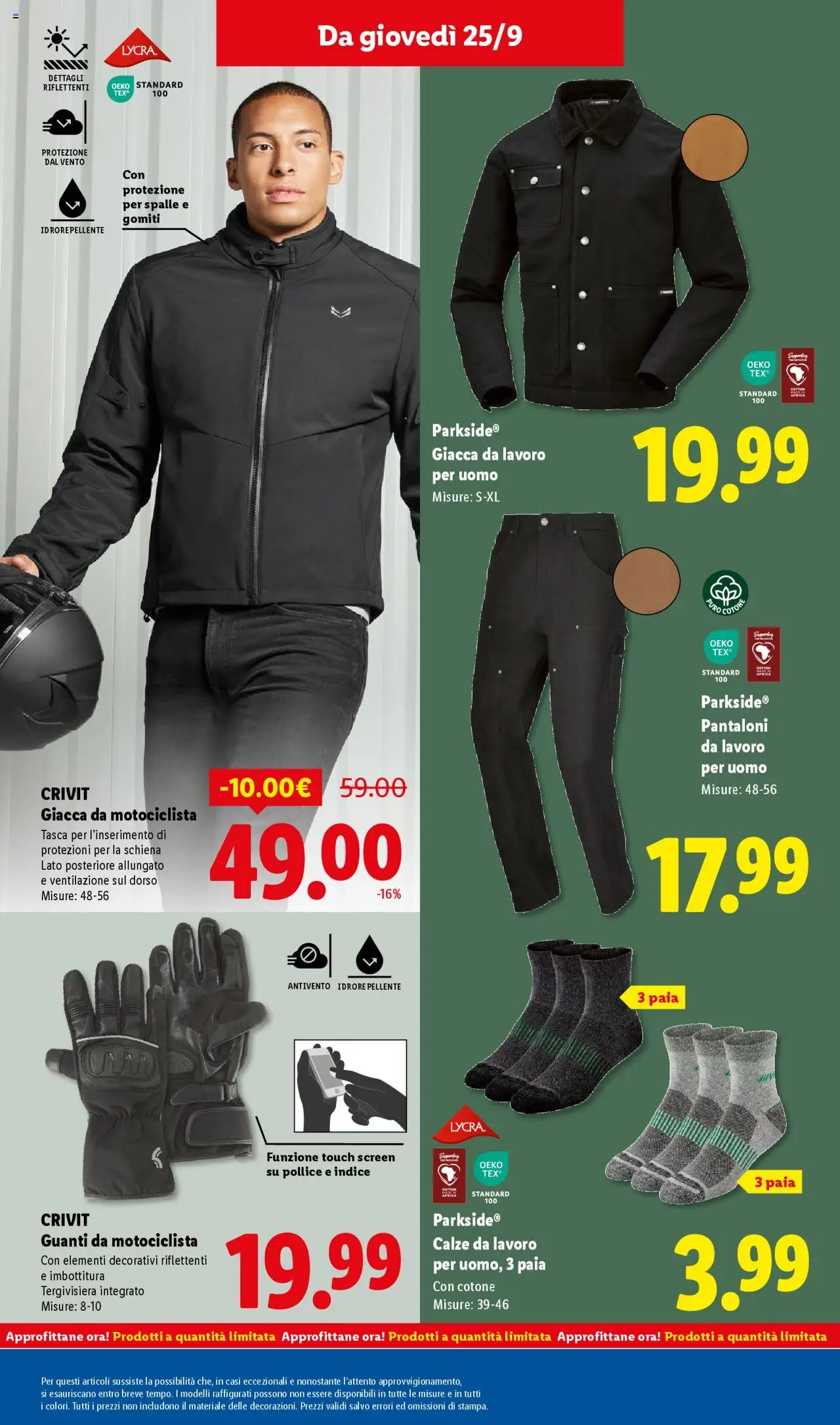 Volantino Lidl del 22.09.2025 | Pagina: 49 | Prodotti: Giacca, Pantaloni, Guanti