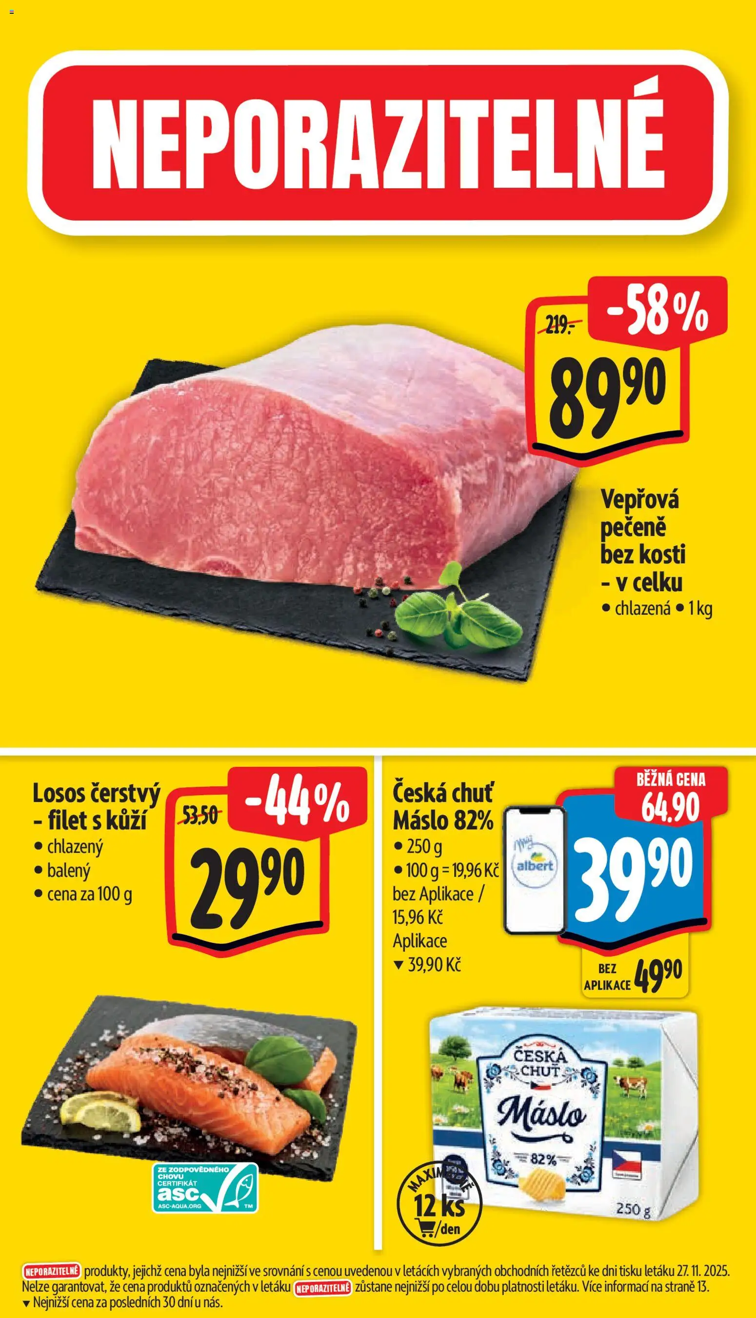 Albert leták - Supermarket od 03.12.2025 | Strana: 3 | Produkty: Vepřová pečeně, Máslo, Losos, Filet