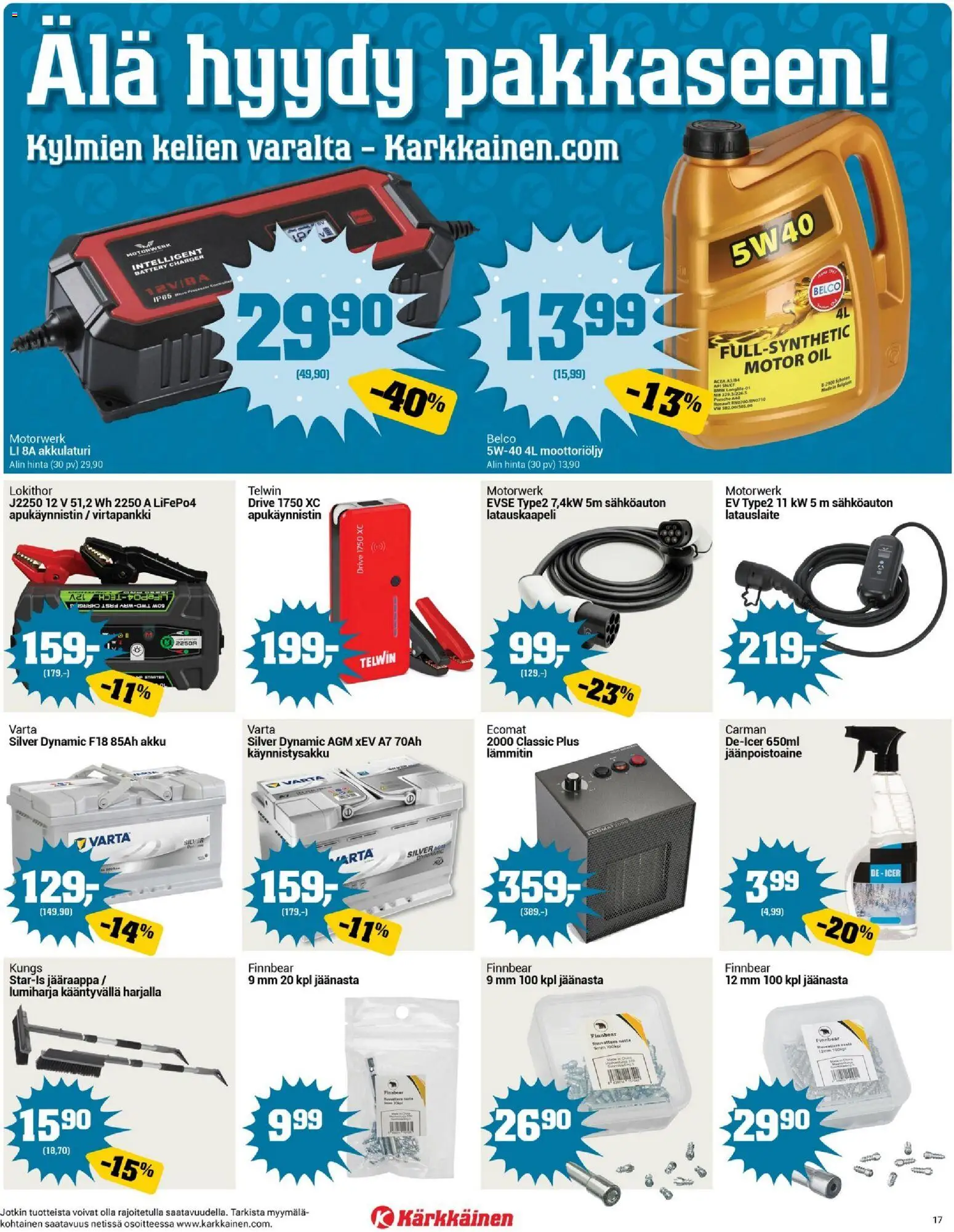 Kärkkäinen tarjoukset – voimassa 21.01.2026 alkaen | Sivu: 17 | Tuotteet: Moottoriöljy, Akku