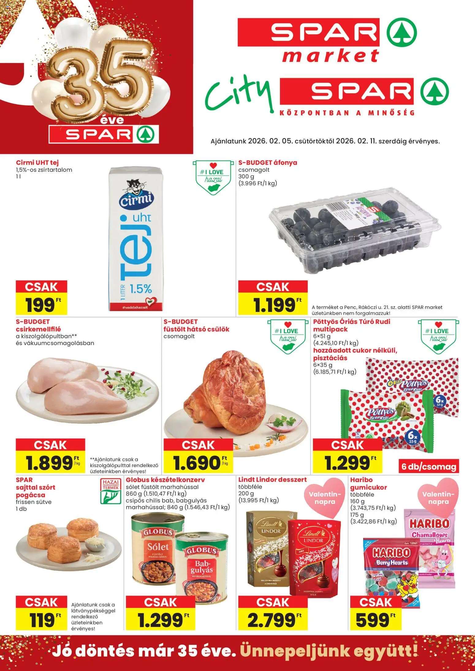 Spar Market akciós ujság - amely érvényes a következő dátumtól: 05.02.2026 | Oldal: 1 | Termékek: Áfonya, Sólet, Túró, Cukor