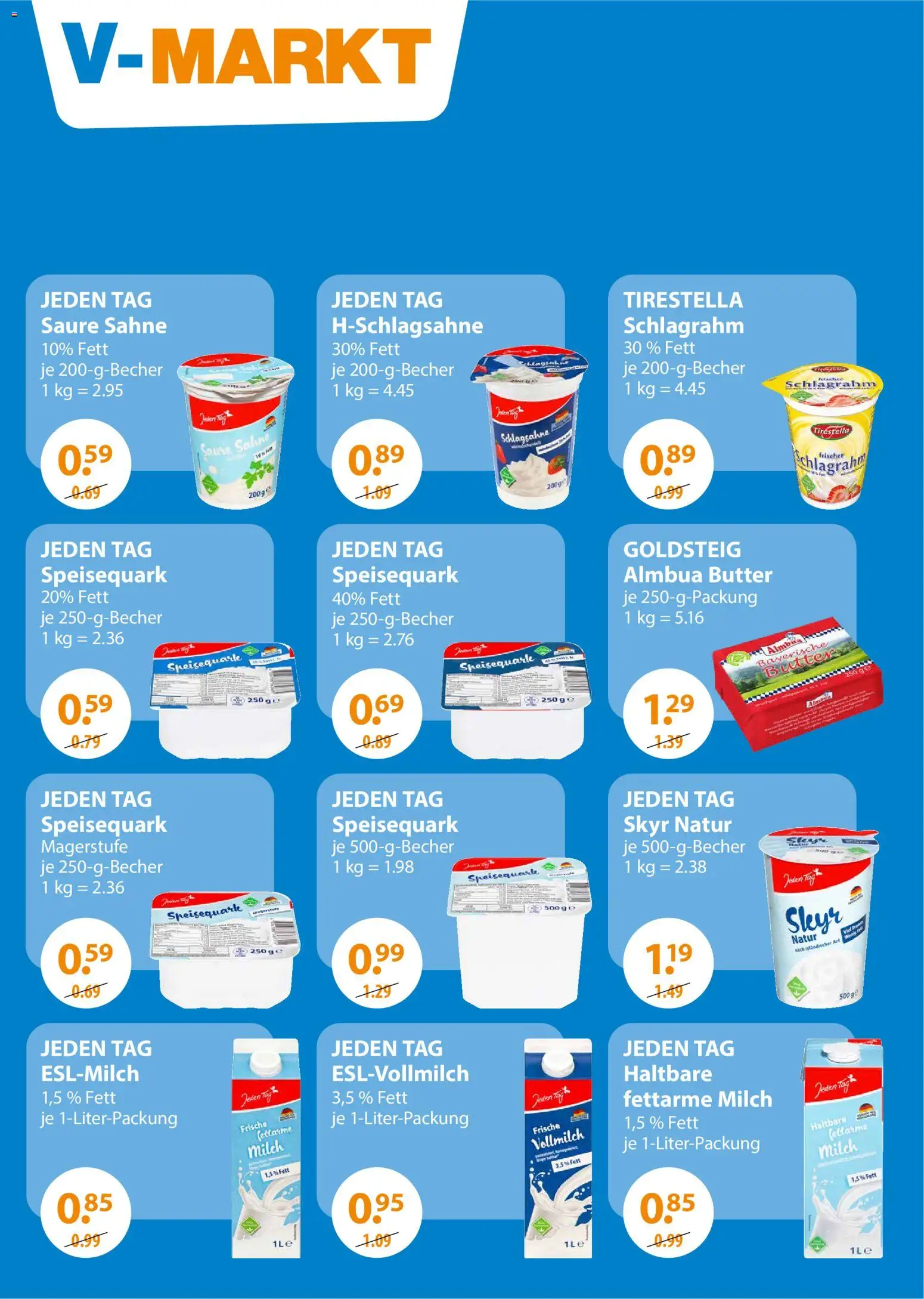V-Markt - Dauerniedrigpreissenkung – gültig ab 01.11.2025 | Seite: 2 | Produkte: Milch, Butter, Skyr, Sahne