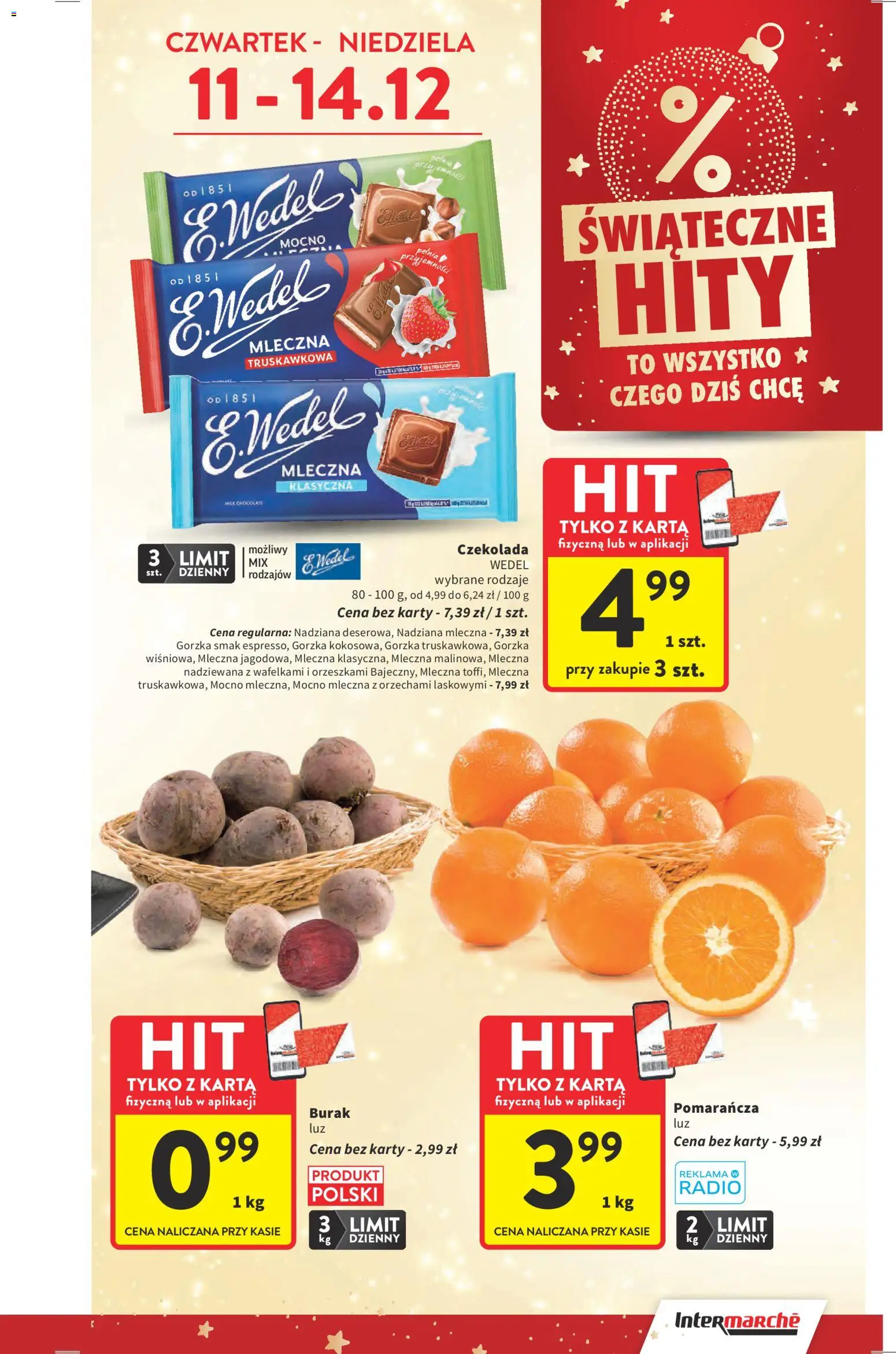 Intermarche Gazetka od 11.12.2025 | Strona: 3 | Produkty: Burak, Karta, Radio, Czekolada