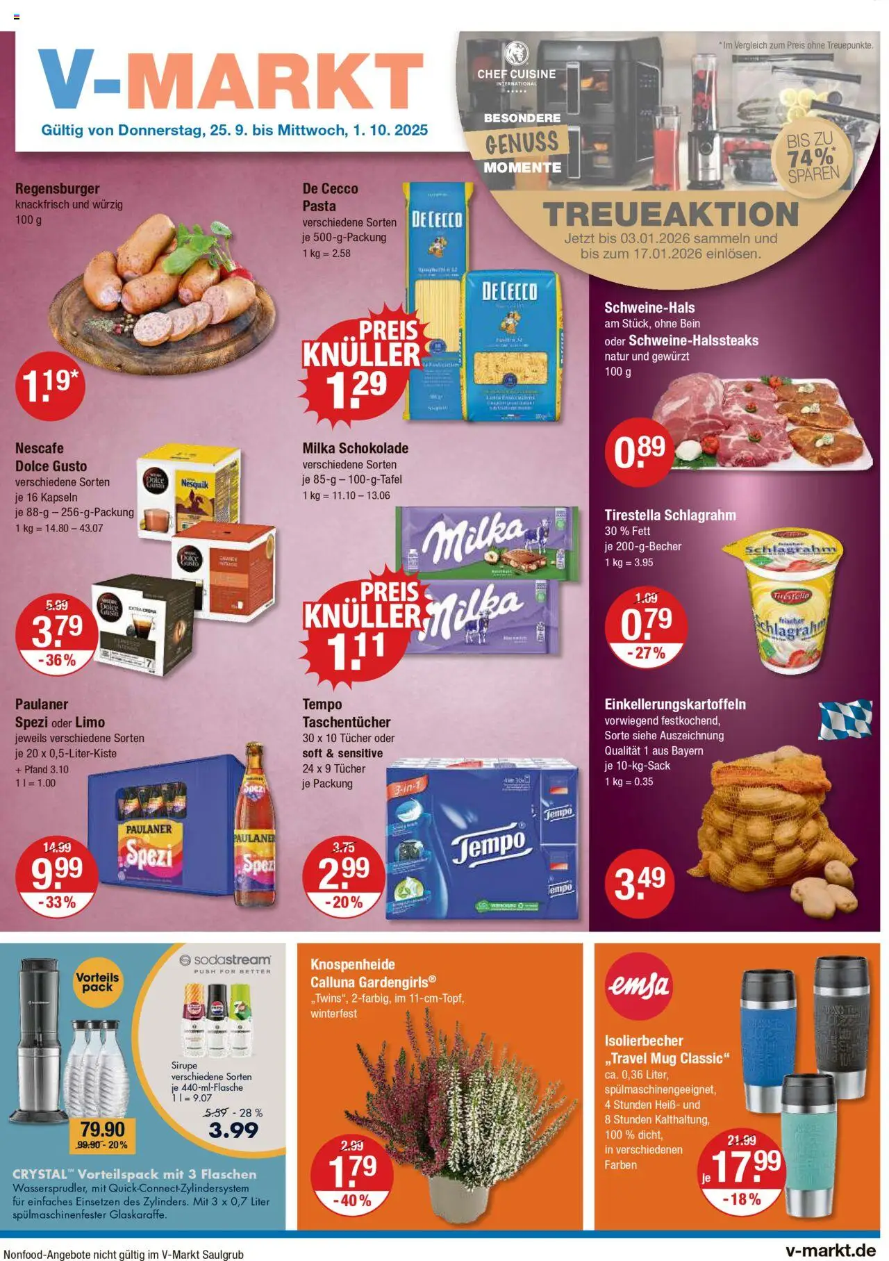V-Markt - Oberbayern – gültig ab 25.09.2025 | Seite: 1 | Produkte: Nescafe, Schokolade, Tempo, Pasta