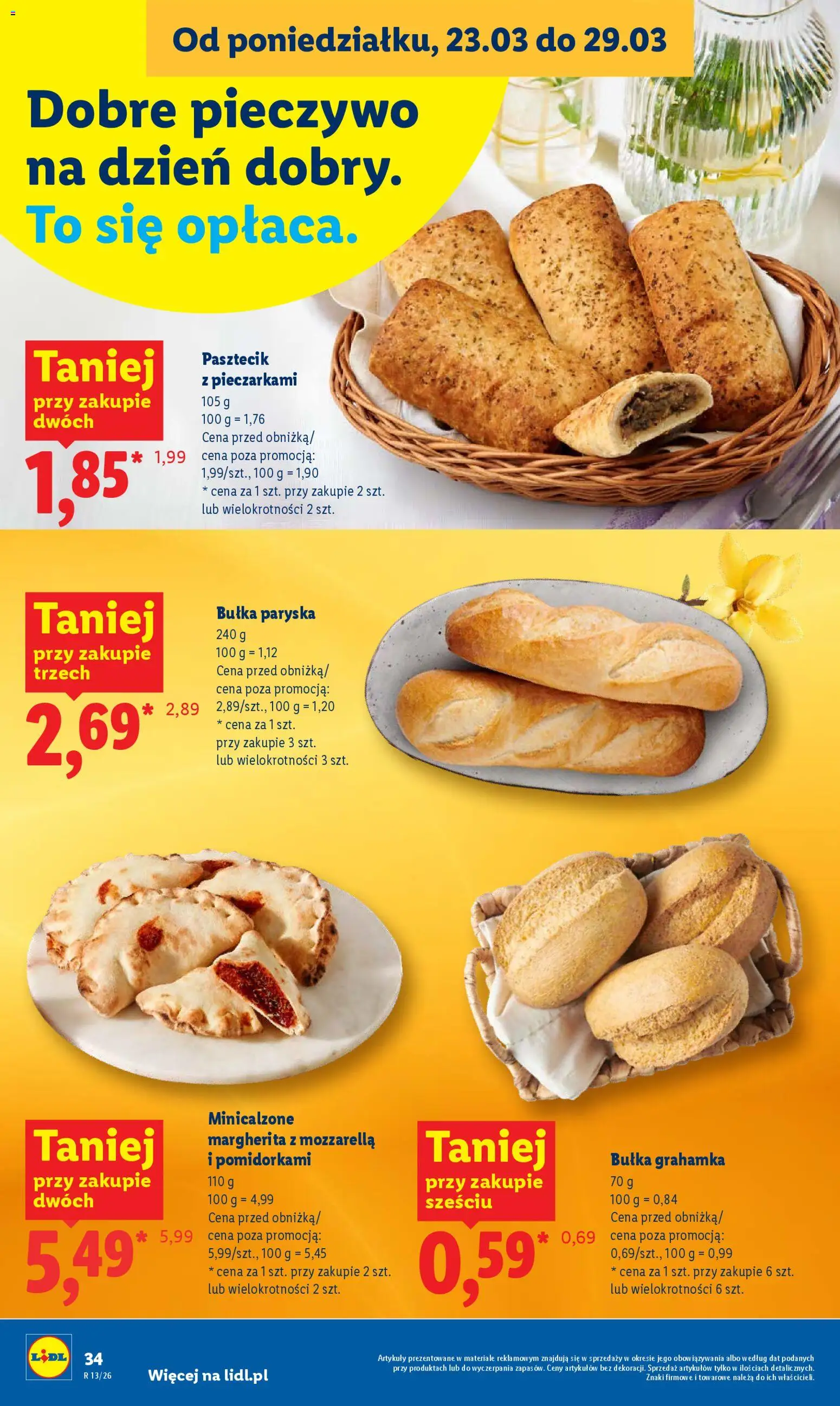 Lidl gazetka od 26.03.2026 | Strona: 34 | Produkty: Pieczywo, Bułka, Mozzarella