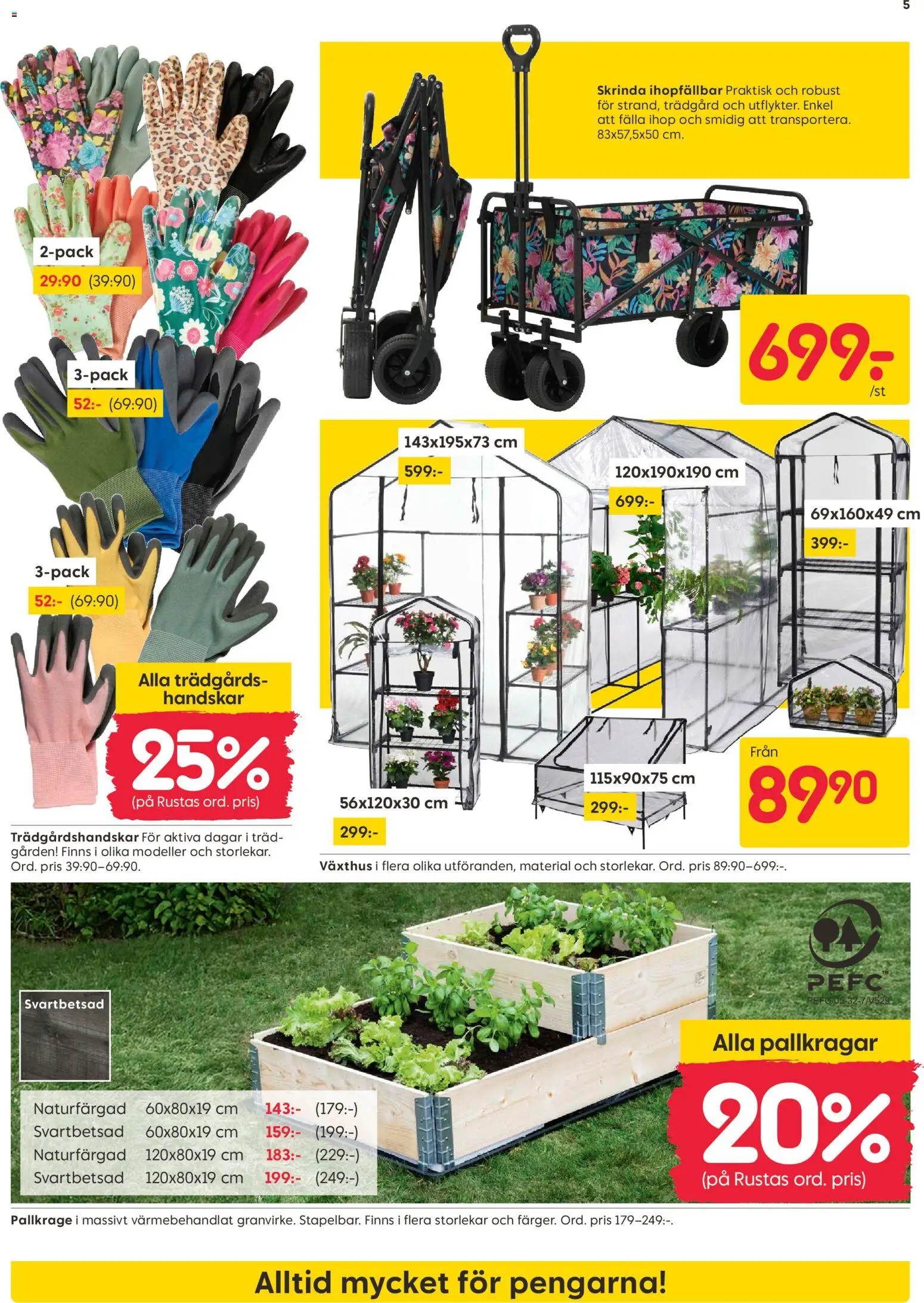 Rusta reklamblad aktuell från 07.04.2026 | Sida: 5 | Produkter: Växthus, Pallkrage, Handskar