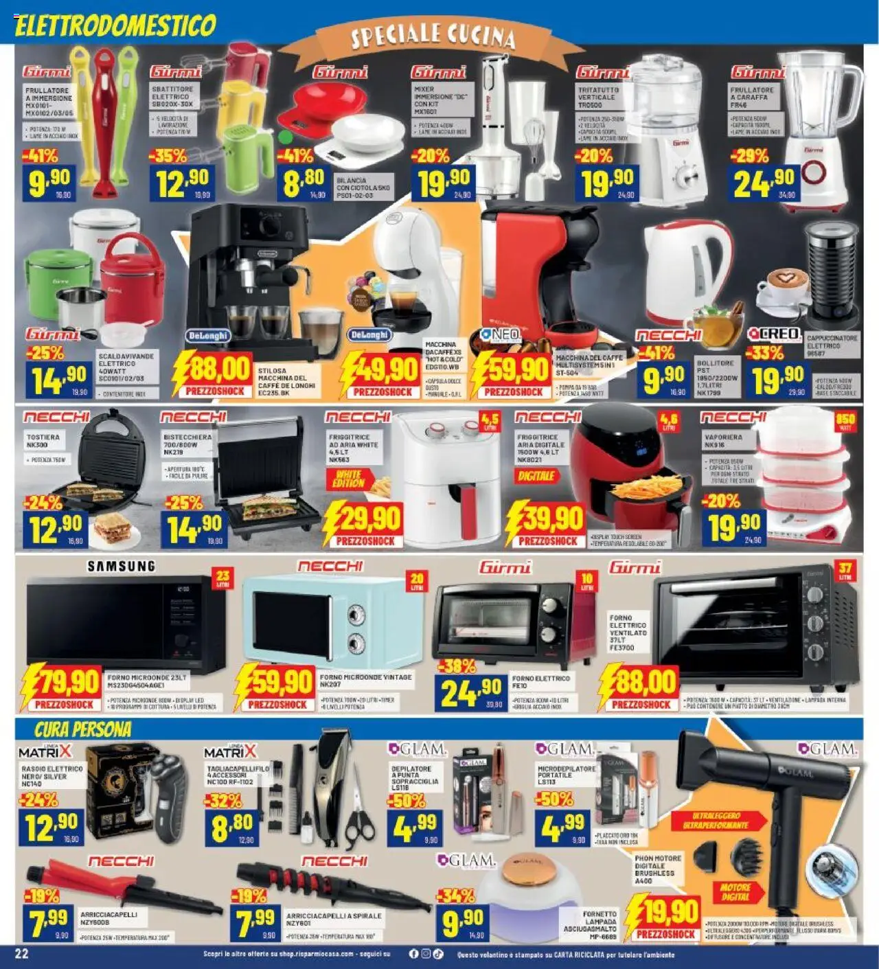 Volantino RisparmioCasa del 28.08.2025 | Pagina: 22 | Prodotti: Rasoio elettrico, Friggitrice, Lampada, Samsung