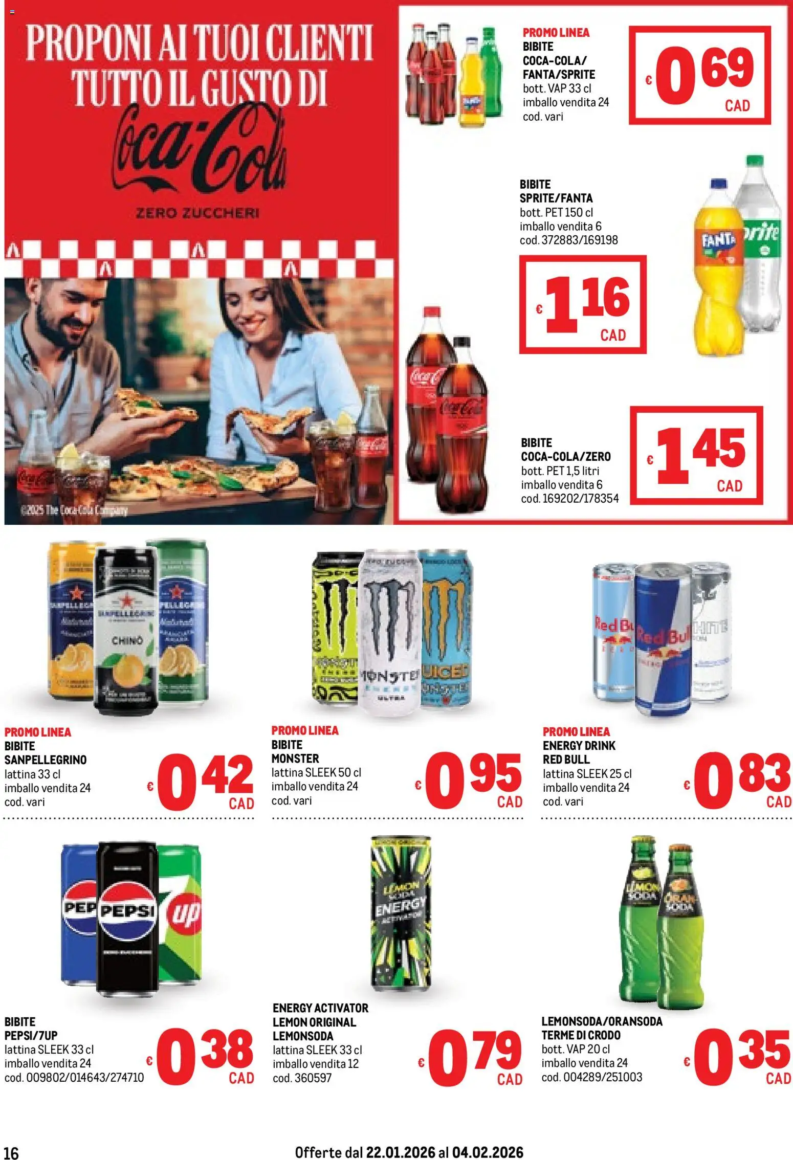 Volantino Metro del 22.01.2026 | Pagina: 16 | Prodotti: Bibite, Fanta, Red Bull, Pepsi