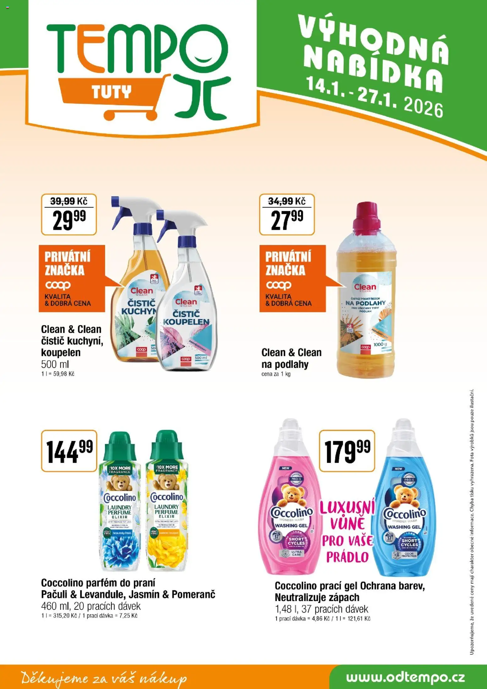 Tempo leták - Tuty od 14.01.2026 | Strana: 17 | Produkty: Čistící prostředek, Prací gel, Coccolino, Parfém