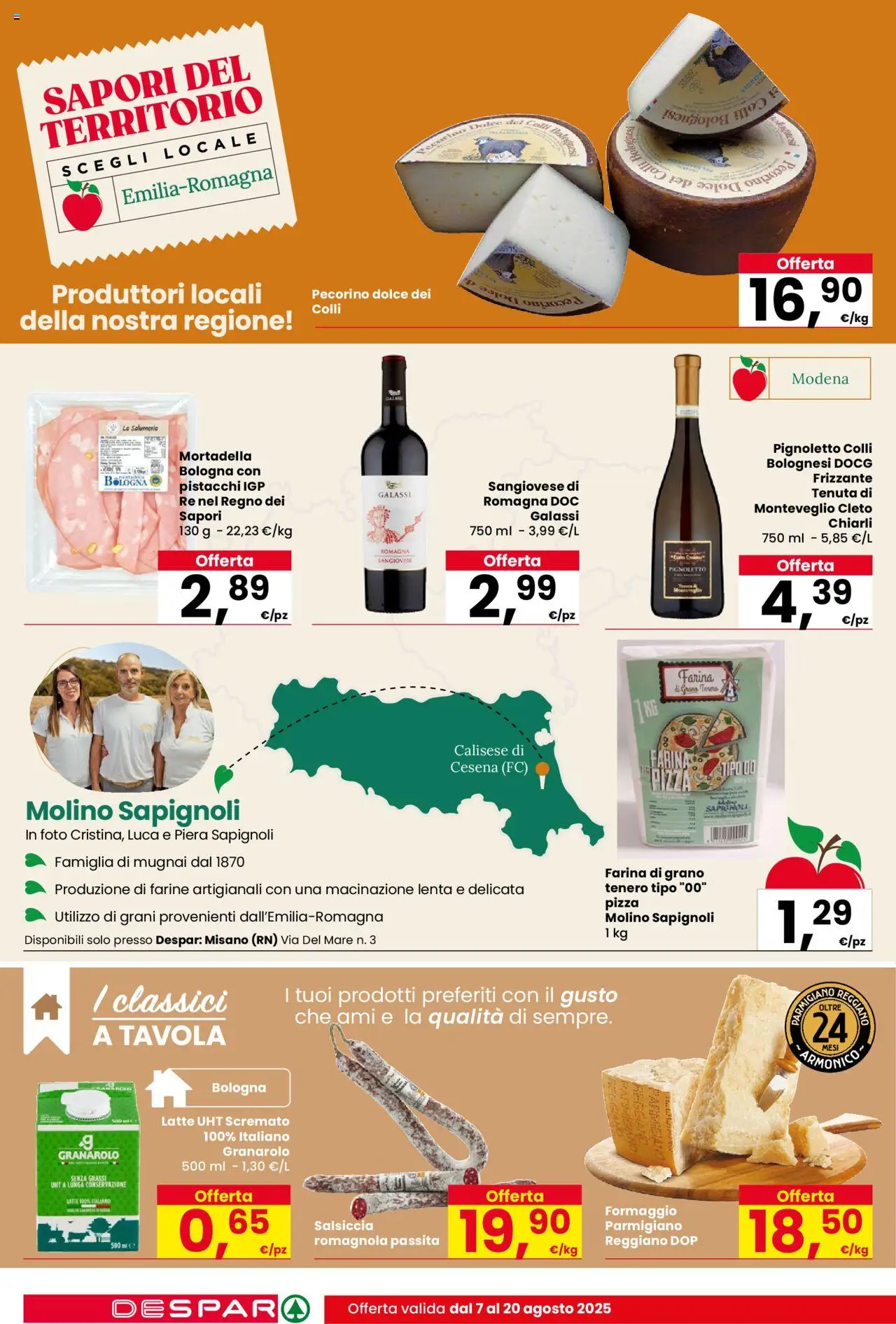 Volantino Despar del 07.08.2025 | Pagina: 12 | Prodotti: Formaggio, Farina, Parmigiano, Pecorino