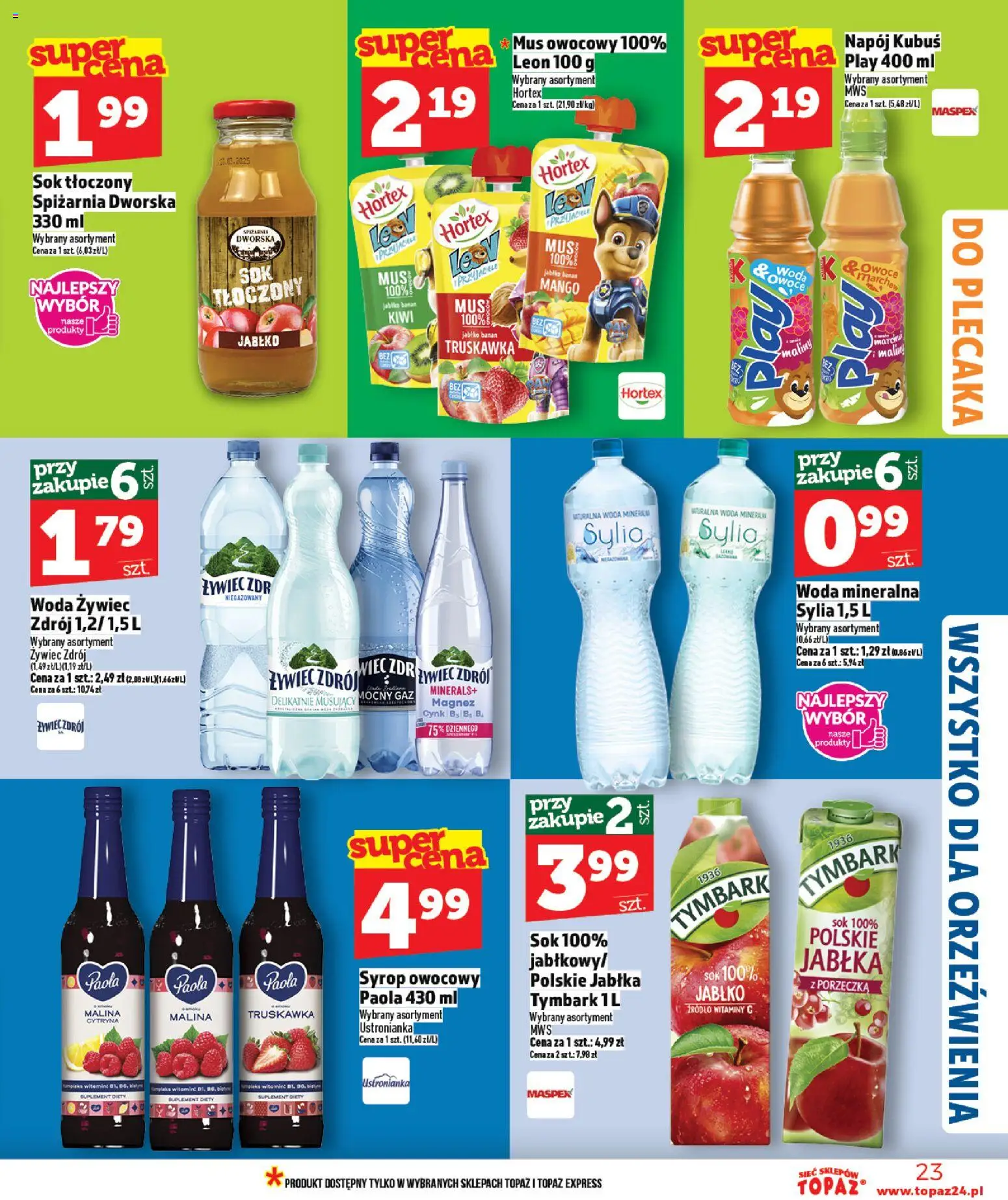 Topaz Gazetka od 22.01.2026 | Strona: 23 | Produkty: Mango, Woda żywiec, Jabłka, Woda
