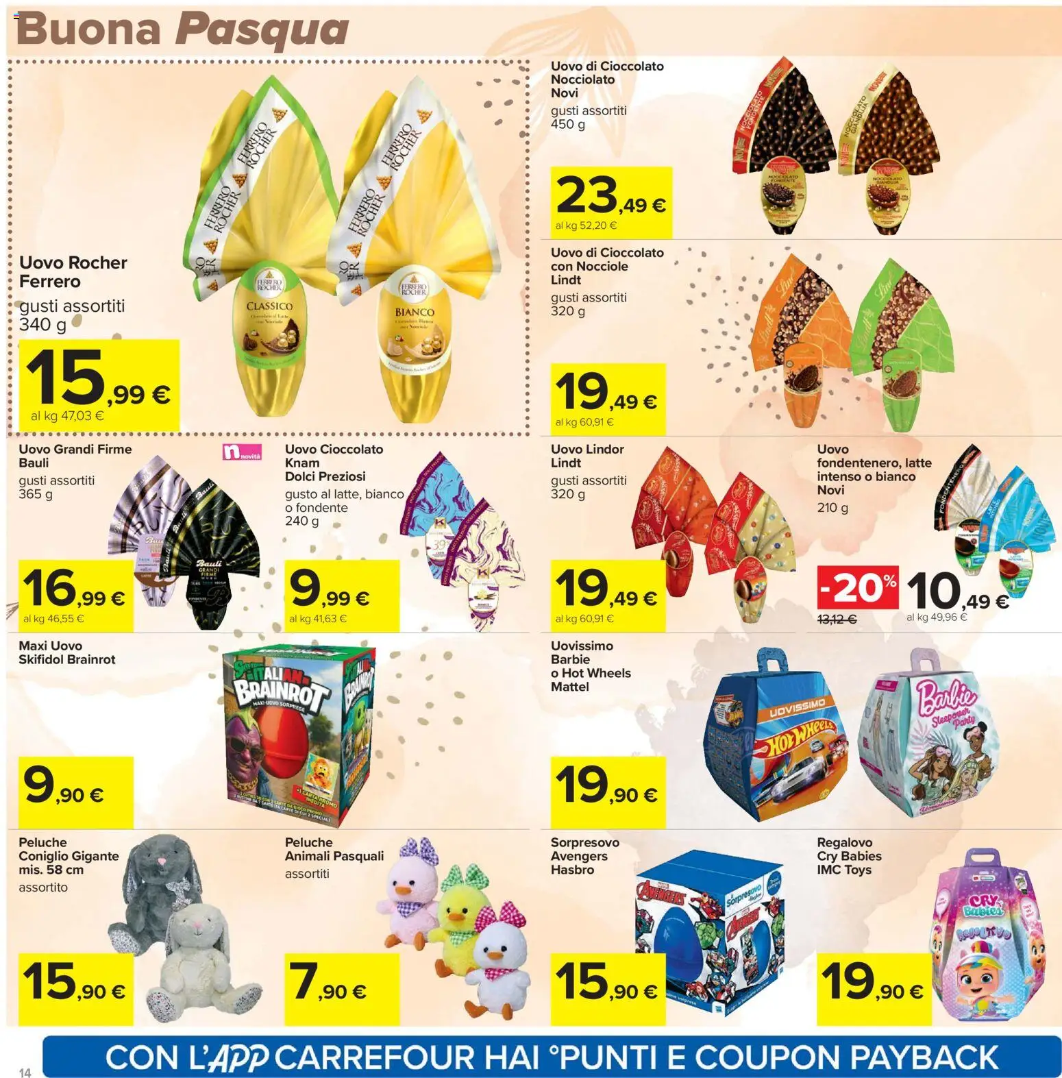 Volantino Carrefour del 24.03.2026 | Pagina: 14 | Prodotti: Peluche, Cioccolato, Latte, Nocciole