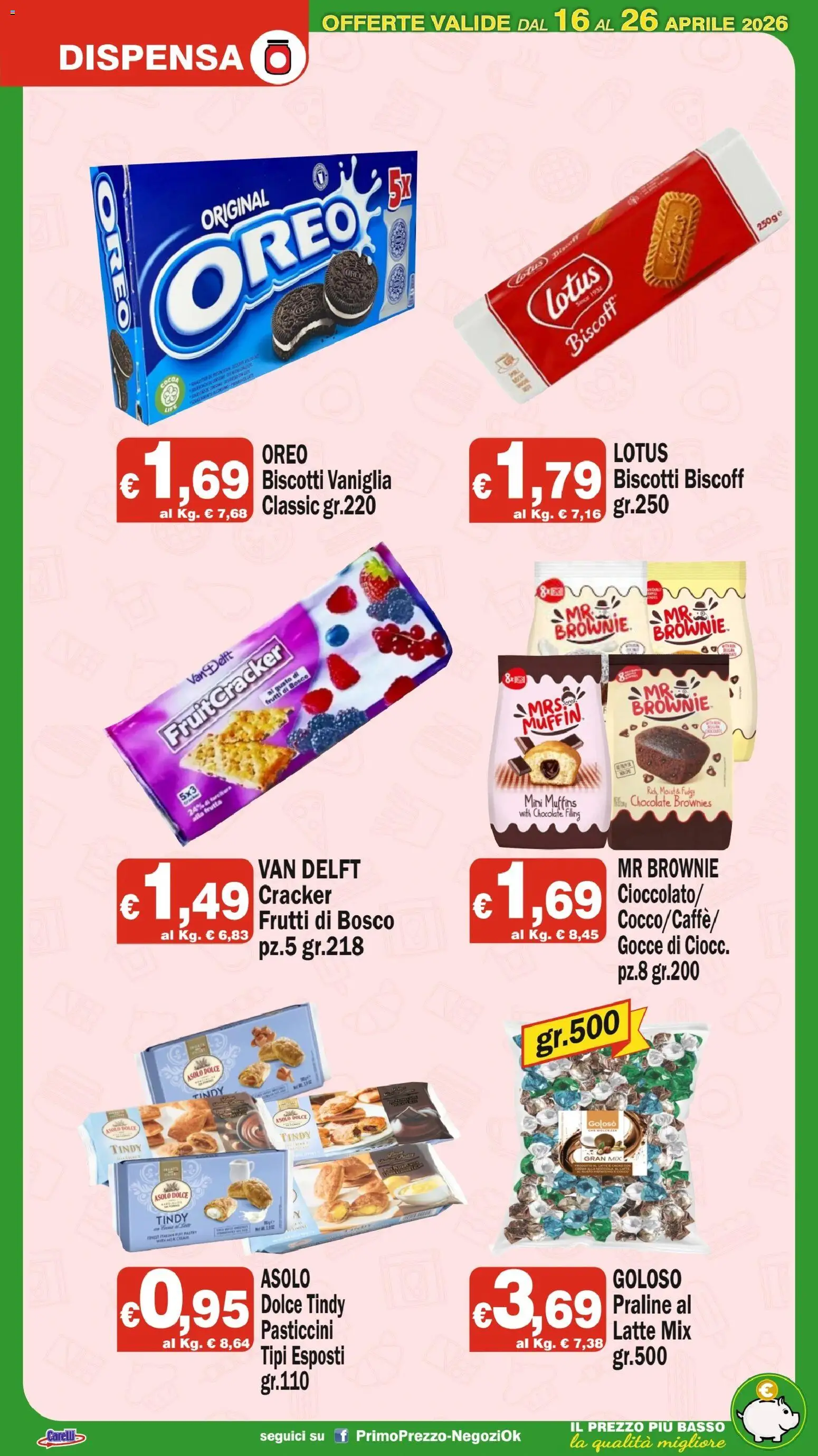 Volantino Primo Prezzo del 16.04.2026 | Pagina: 15 | Prodotti: Biscotti, Frutta, Latte, Cacao