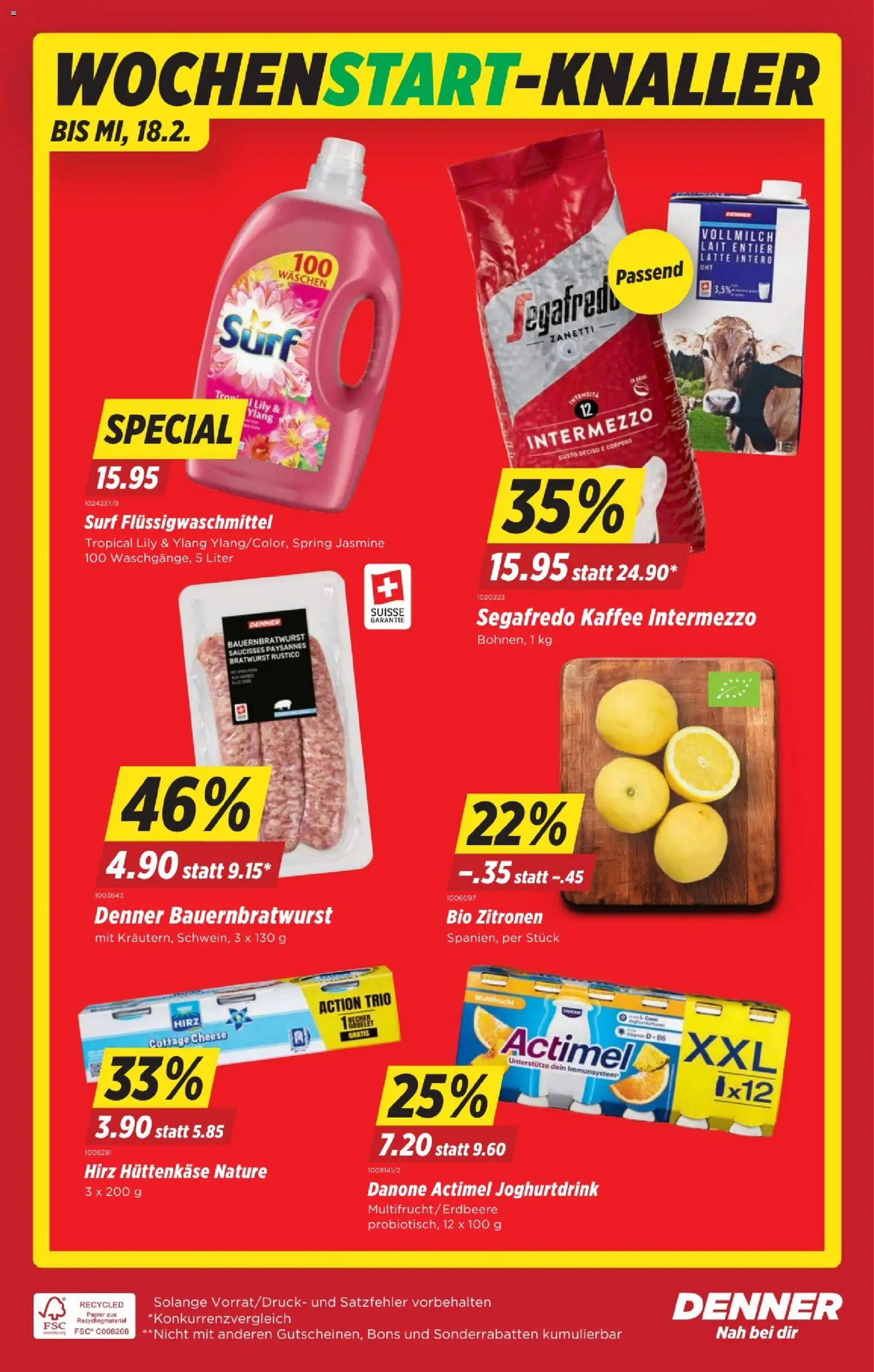 Denner Aktionen – gültig ab 12.02.2026 | Seite: 20 | Produkte: Kammerjunker, Actimel, Kaffee, Hüttenkäse