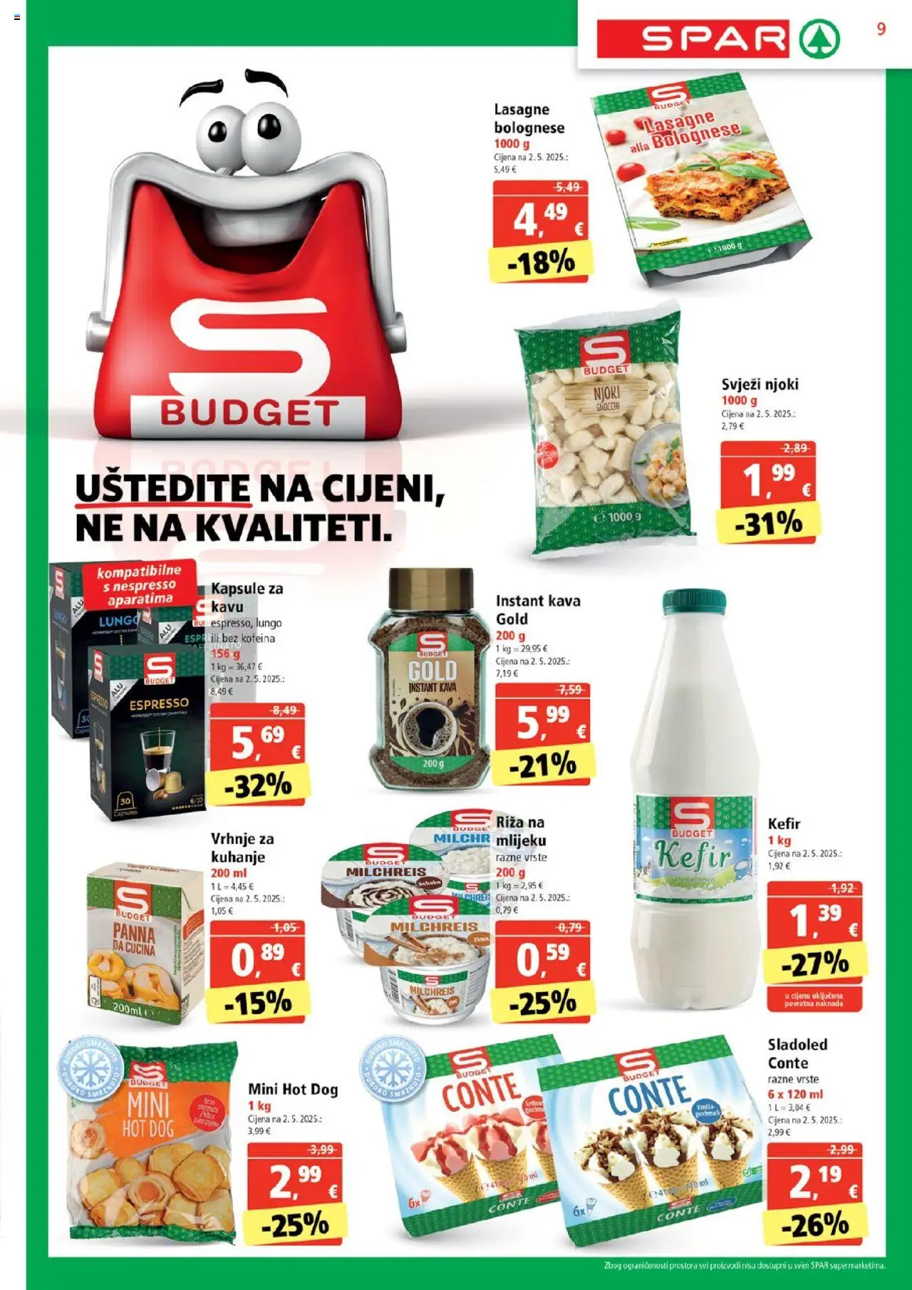 Spar katalog | vrijedi od 27.08.2025 | Stranica: 9 | Proizvodi: Lasagne, Kava, Sladoled, Kefir