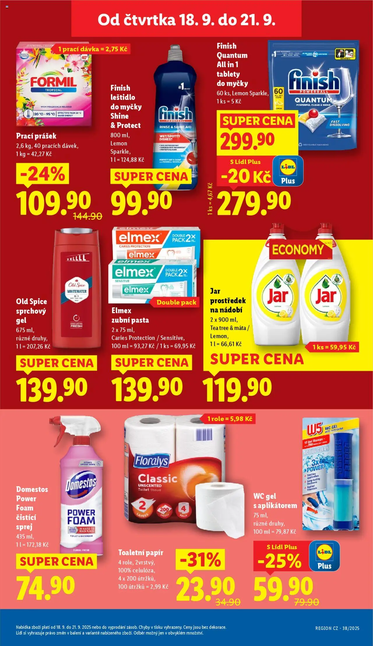 Lidl leták od 18.09.2025 | Strana: 29 | Produkty: Finish, Leštidlo do myčky, Elmex zubní pasta, Domestos