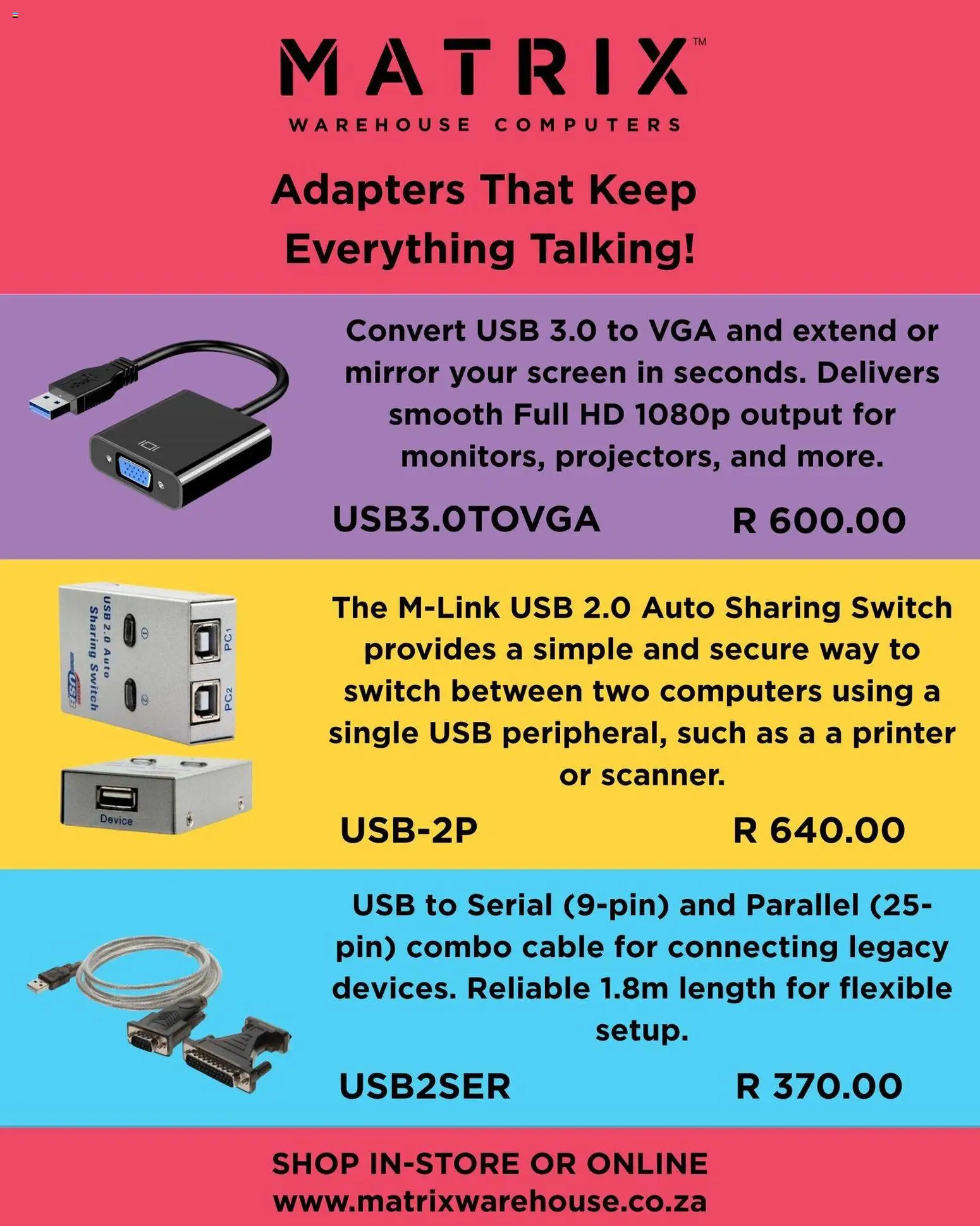 New Matrix Warehouse catalogue – valid from 18.11.2025 | Page: 1 | Products: Printer, Cable, USB, Switch