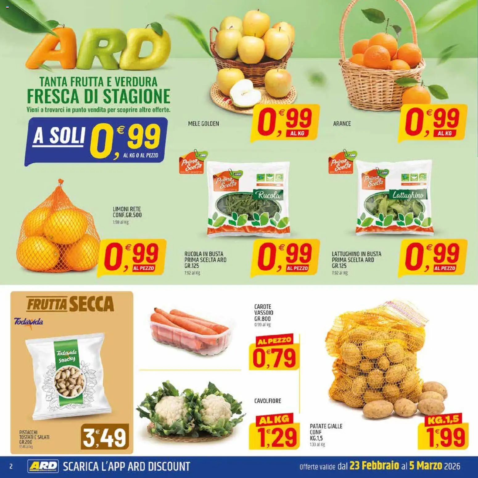 Volantino ARD Discount del 23.02.2026 | Pagina: 2 | Prodotti: Mele, Rucola, Frutta, Vassoio