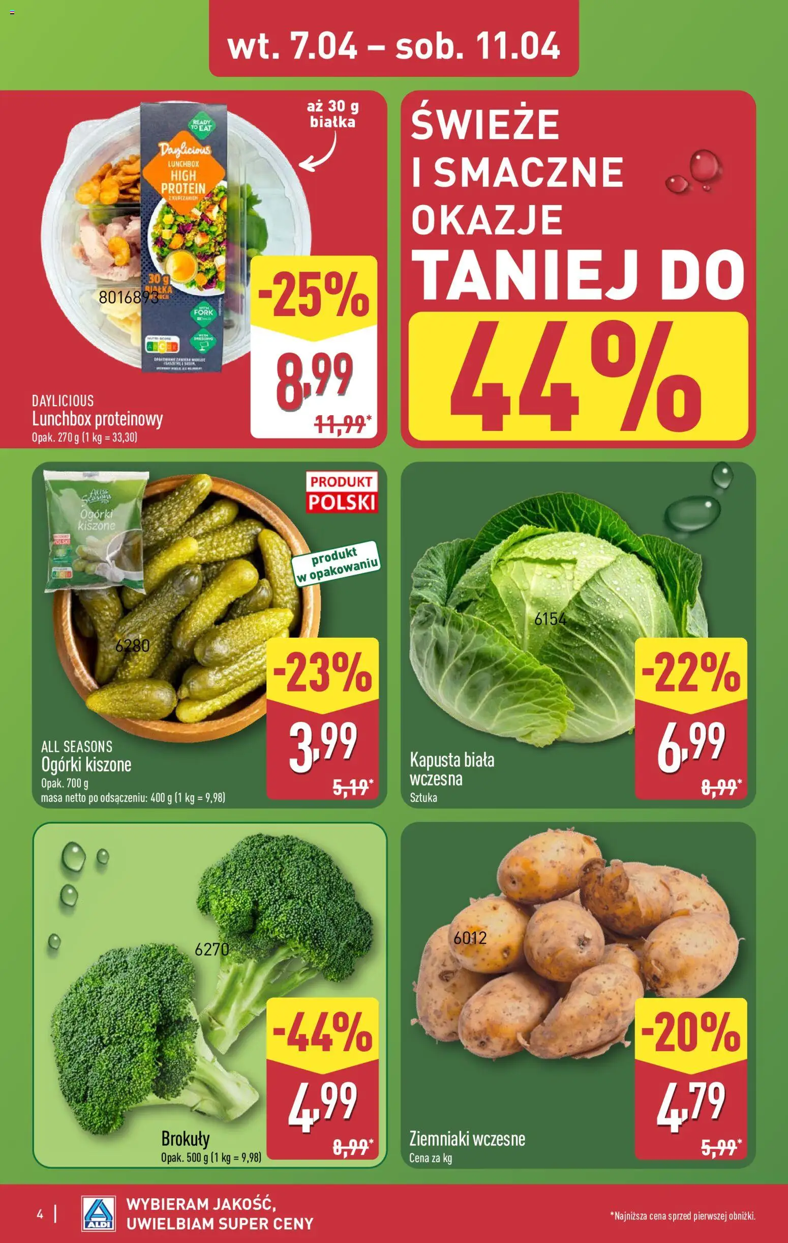 Aldi gazetka od 07.04.2026 | Strona: 4 | Produkty: Kapusta, Kapusta biała, Ogórki, Ziemniaki