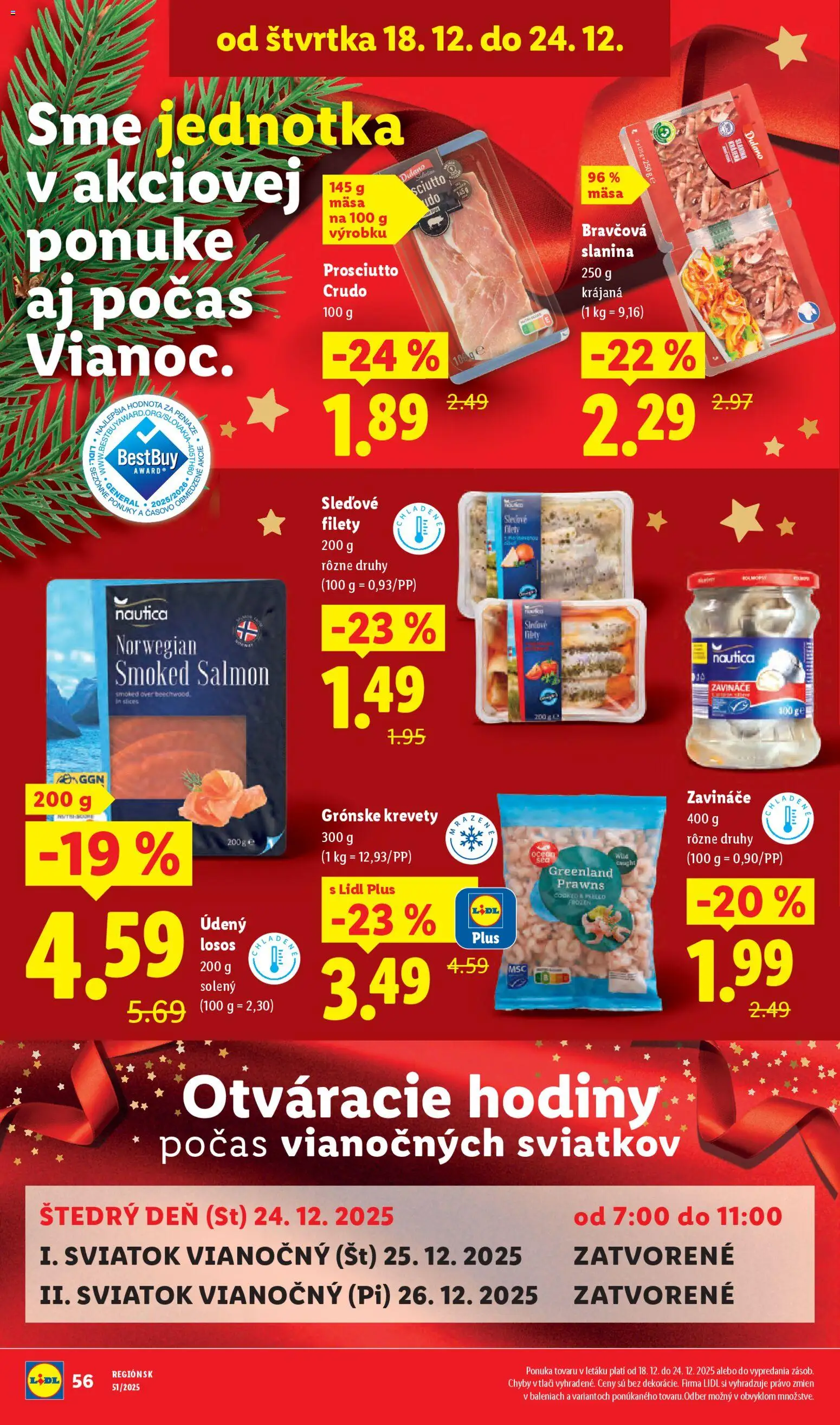 Nové Lidl akcie – leták je platný od 18.12.2025 | Strana: 12 | Produkty: Hodiny, Krevety, Losos