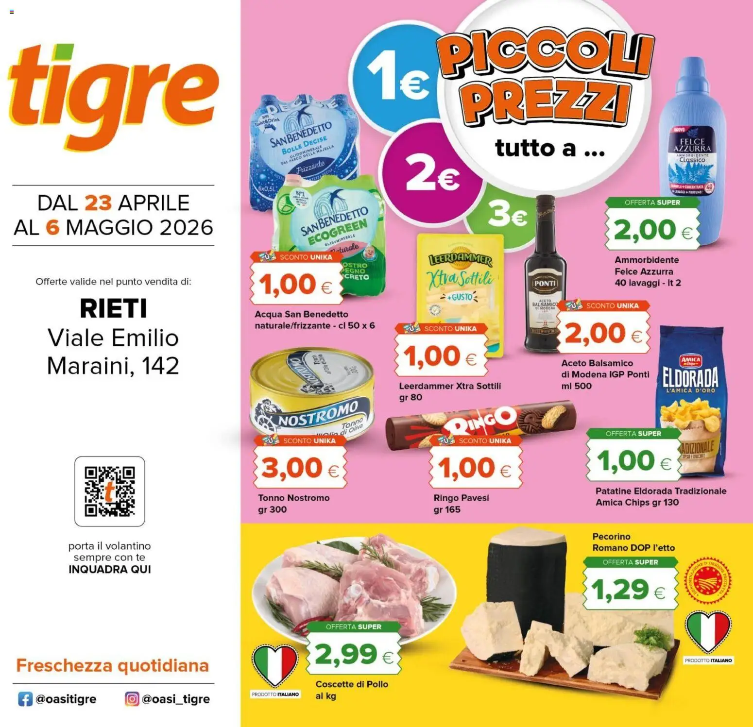 Volantino Tigre del 23.04.2026 | Pagina: 1 | Prodotti: Pollo, Ammorbidente, Patatine, Aceto