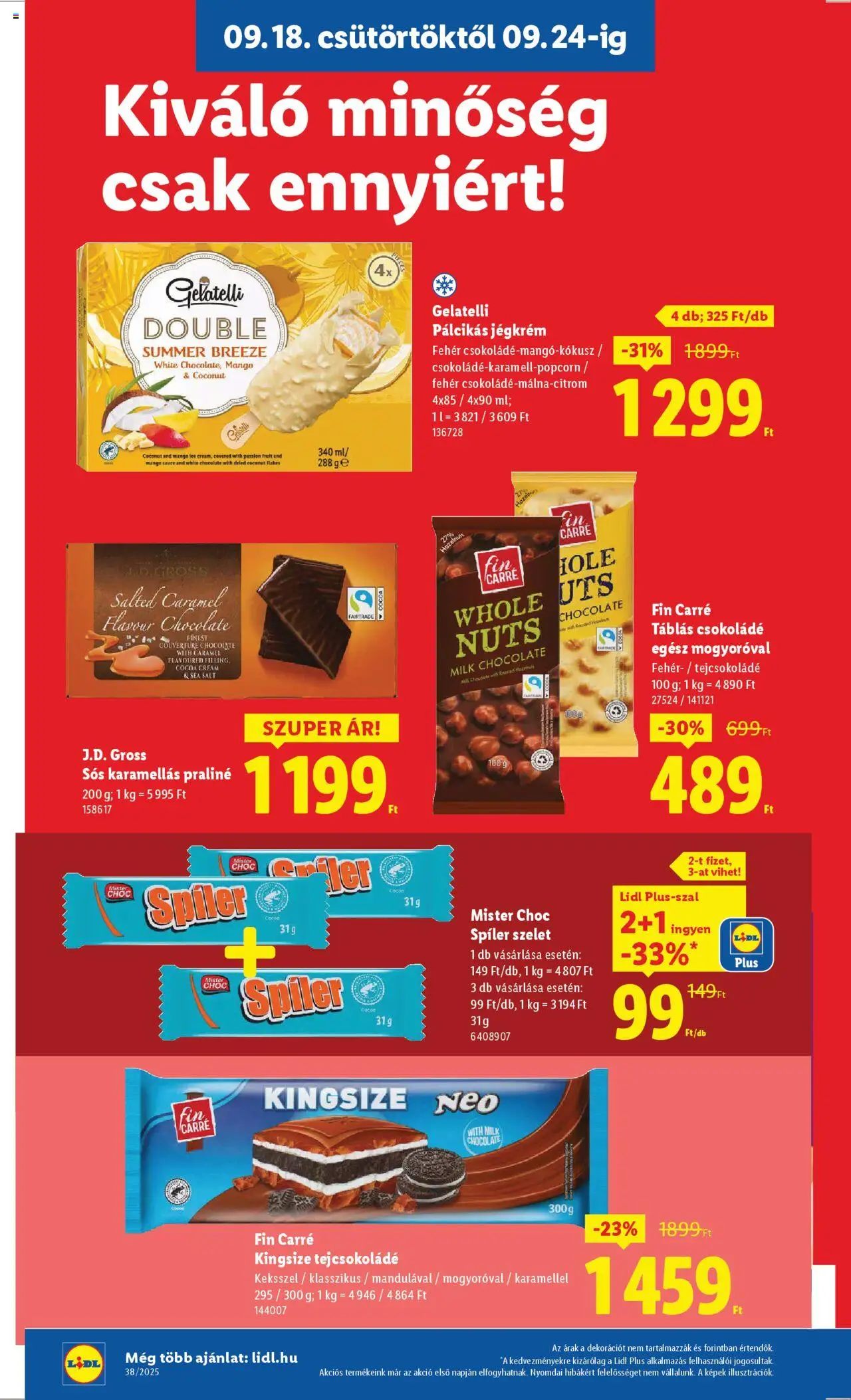 Lidl akciós ujság - amely érvényes a következő dátumtól: 18.09.2025 | Oldal: 18 | Termékek: Praliné, Tejcsokoládé, Jégkrém, Pálcikás jégkrém