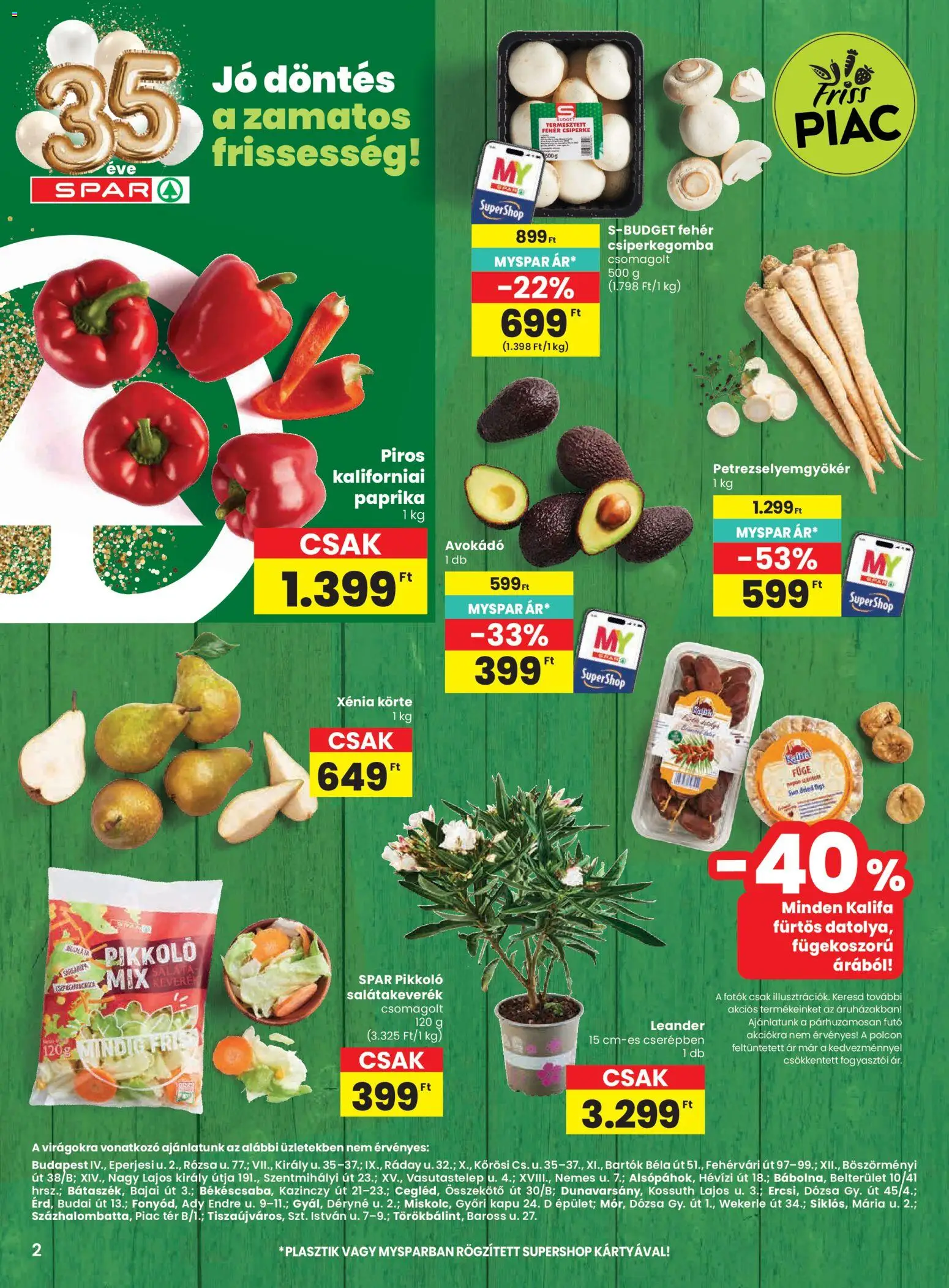 Spar akciós ujság - amely érvényes a következő dátumtól: 16.04.2026 | Oldal: 2 | Termékek: Körte, Csiperkegomba, Kapu, Avokádó