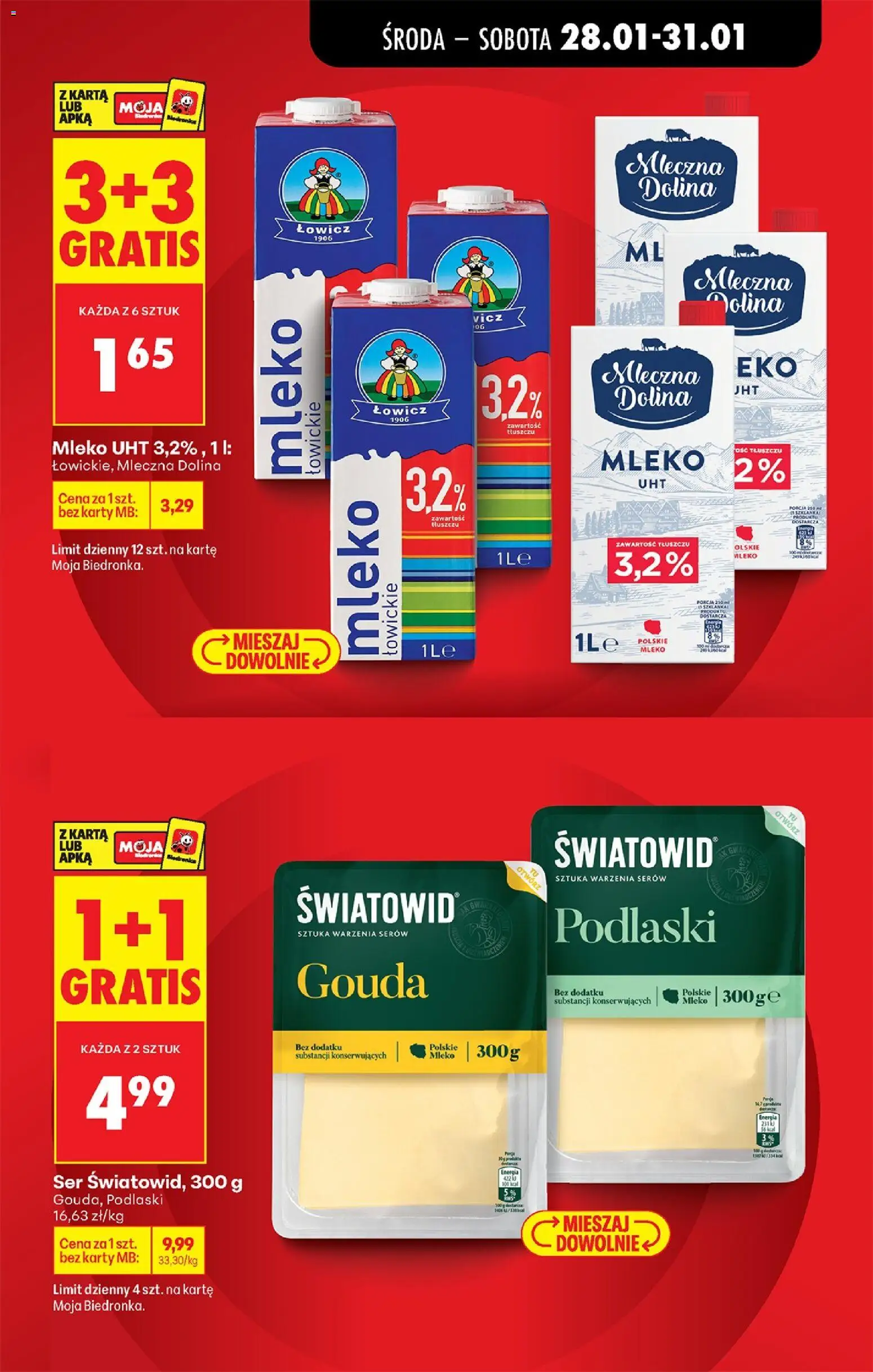 Biedronka gazetka - Oferta w tym tygodniu od 28.01.2026 | Strona: 5 | Produkty: Karta, Mleko, Ser, Mleko łowickie
