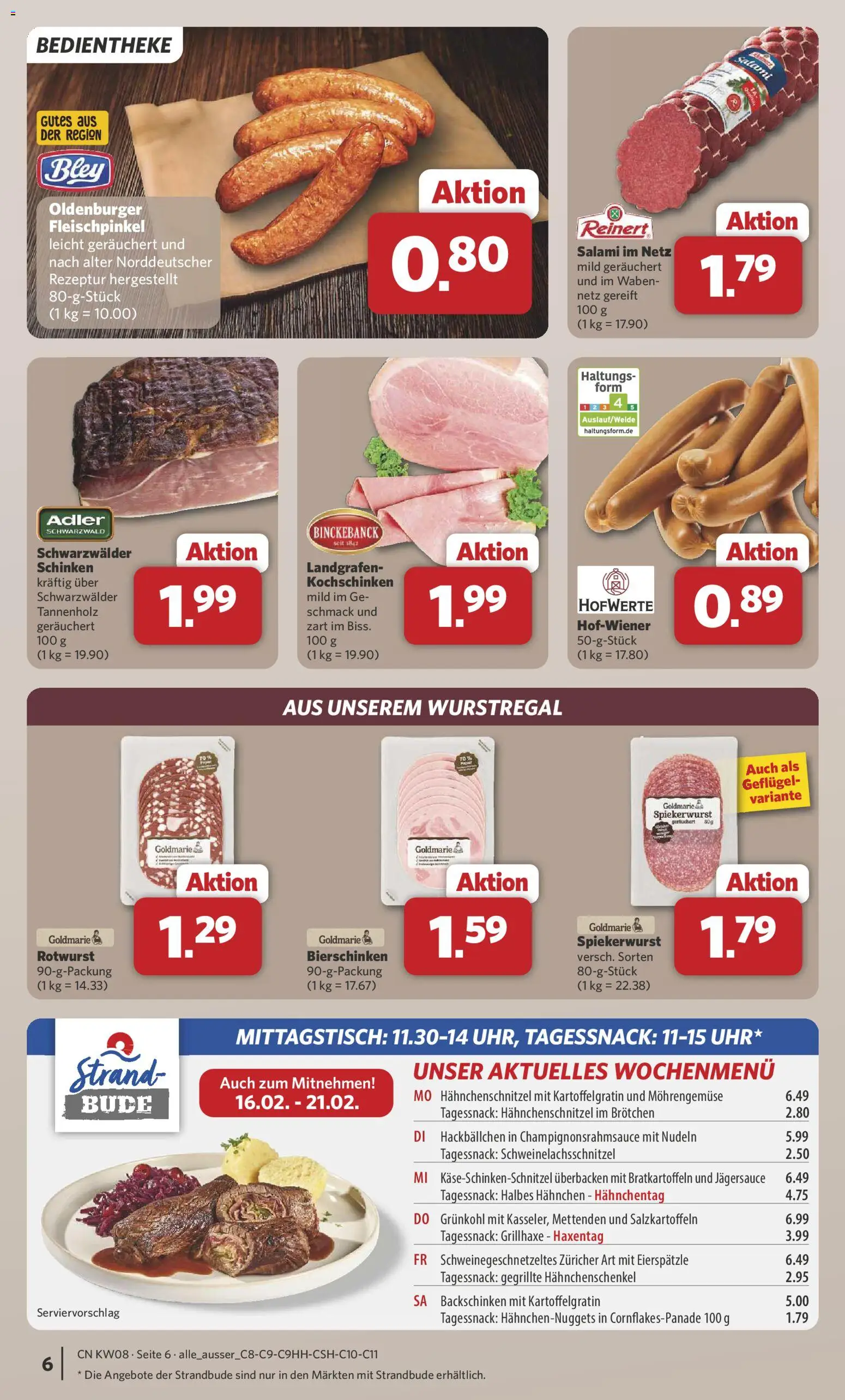 Combi Prospekt 	 – gültig ab 16.02.2026 | Seite: 6 | Produkte: Hahnchenschenkel, Salami, Schinken, Nudeln