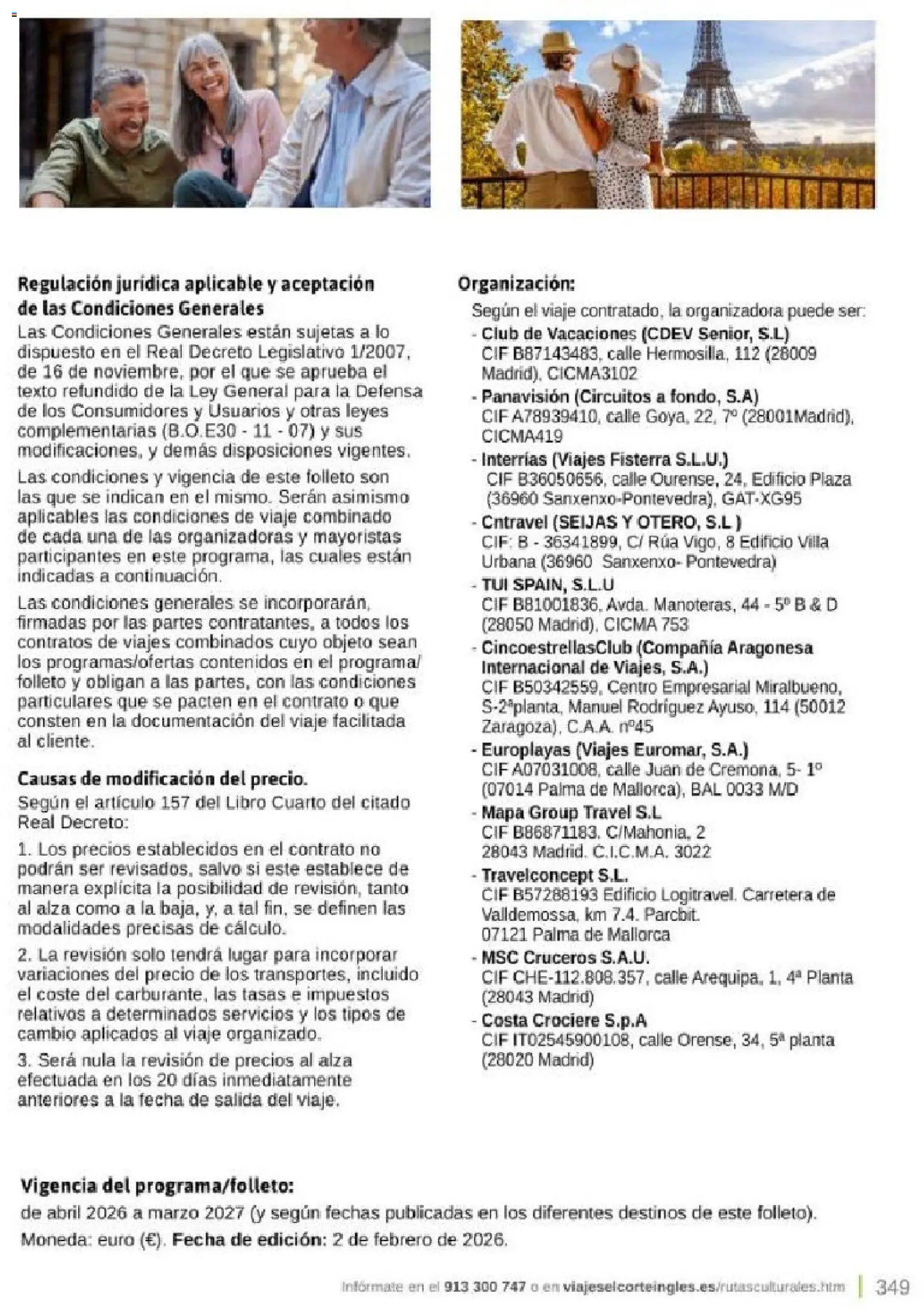 Viajes El Corte Inglés Rutas Culturales de la Comunidad de Madrid │ válido desde el 01.04.2026 | Página: 349 | Productos: General