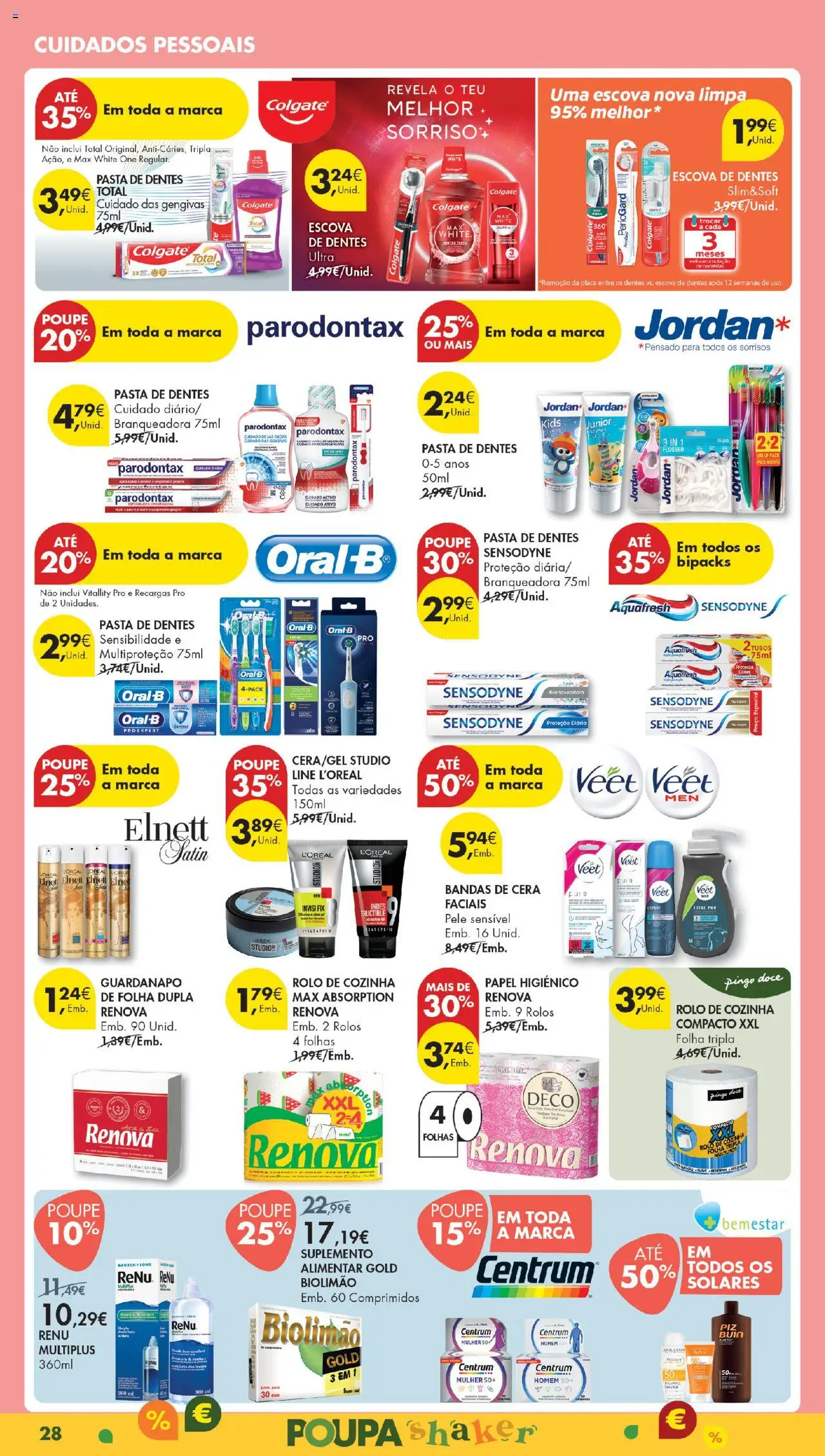 Pingo Doce Poupe Esta Semana Madeira │ válido de 19.08.2025 | Página: 28 | Produtos: Papel higiénico, Pasta de dentes, Escova de dentes, Cera