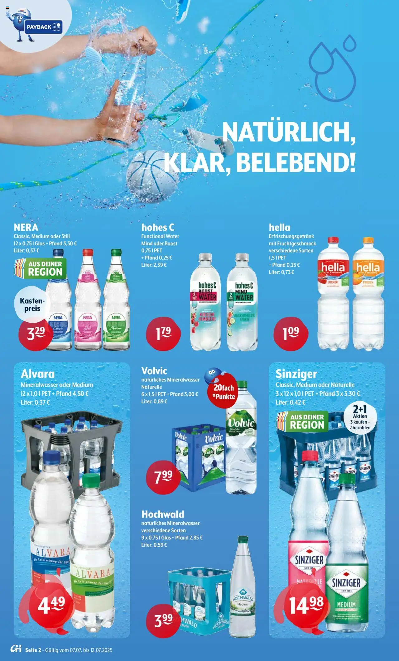 Trink und Spare Prospekt 	 - gültig ab dem 07.07.2025 | Seite: 2 | Produkte: Mineralwasser, Hella, Hohes c, Volvic