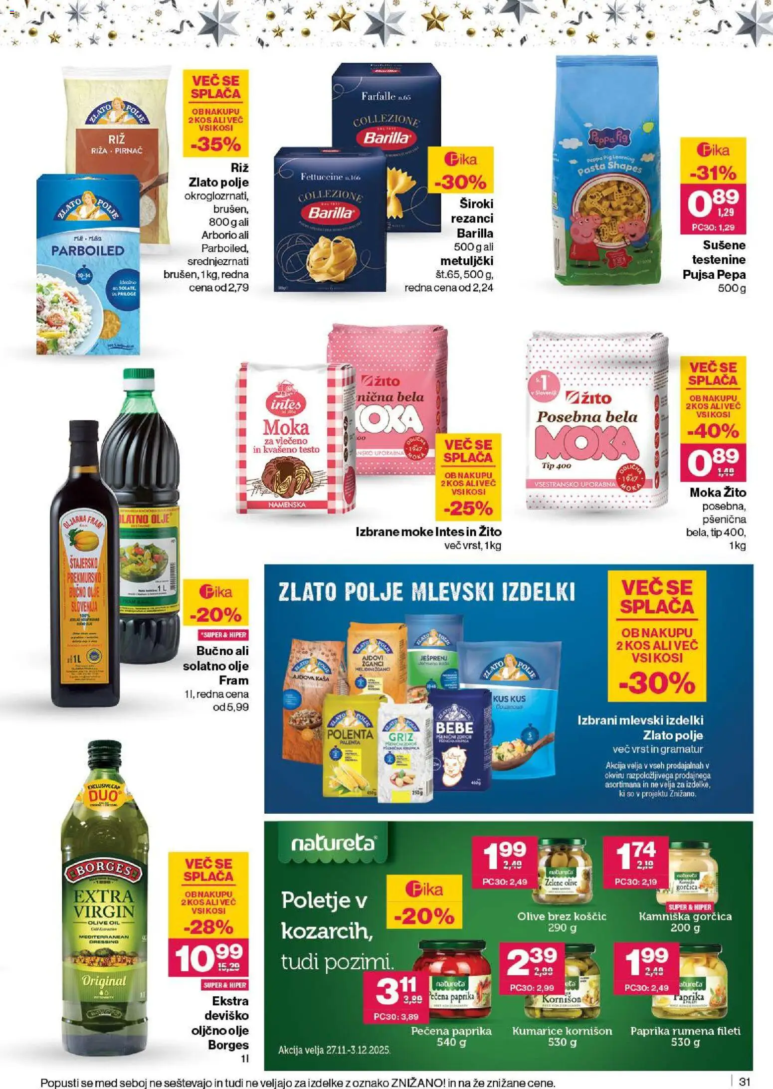 Novi Mercator katalog ponudbe – veljaven od 27.11.2025 | Stran: 33 | Izdelki: Paprika, Olive, Olje, Testenine