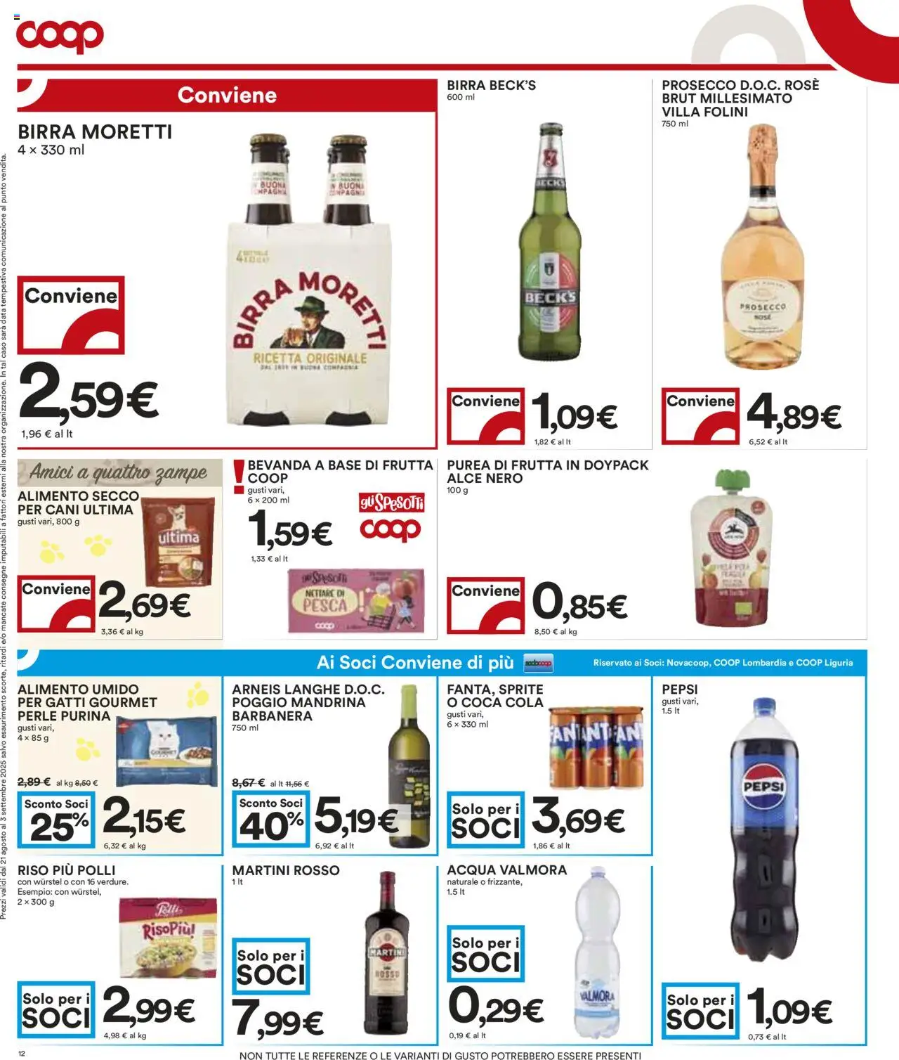 Volantino COOP del 21.08.2025 | Pagina: 12 | Prodotti: Acqua, Data, Pepsi, Coca Cola