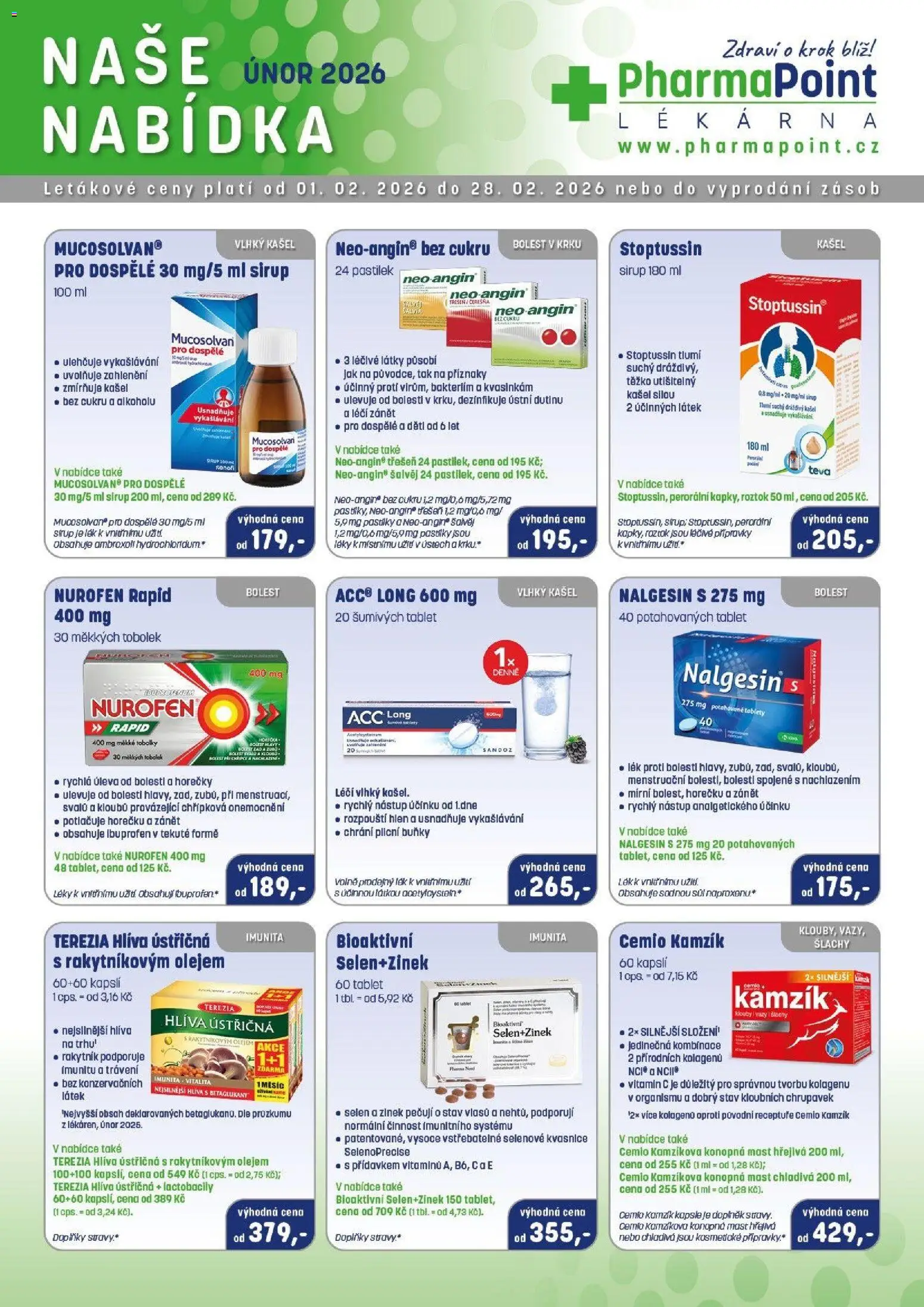 Pharmapoint leták od 01.02.2026 | Strana: 1 | Produkty: Vitamin c, Hlíva ústřičná, Kapsle, Vázy