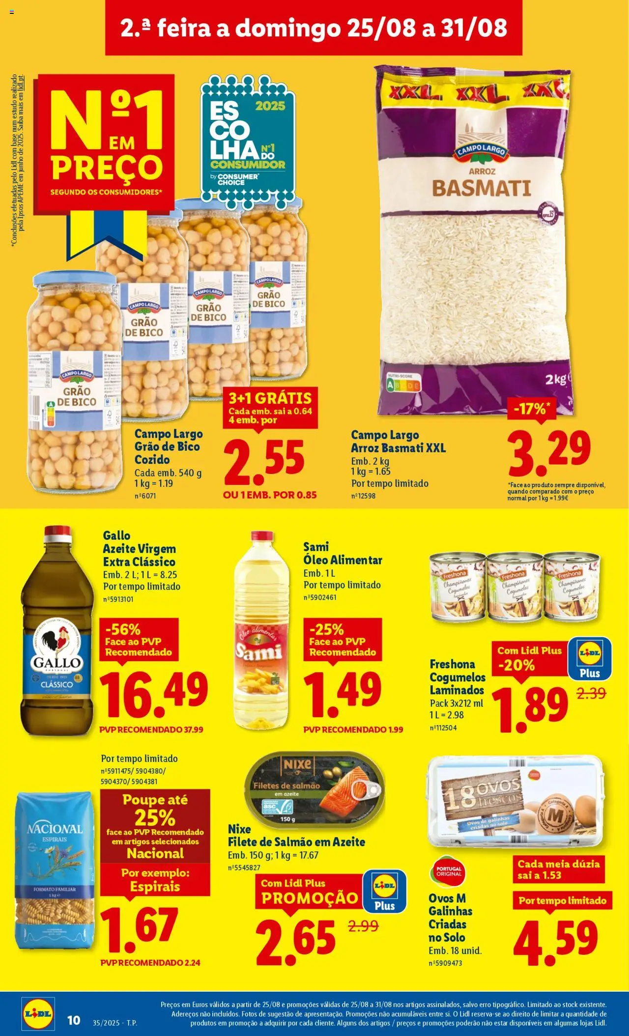 Lidl folheto │ válido de 25.08.2025 | Página: 10 | Produtos: Azeite, Arroz basmati, Salmão, Cogumelos