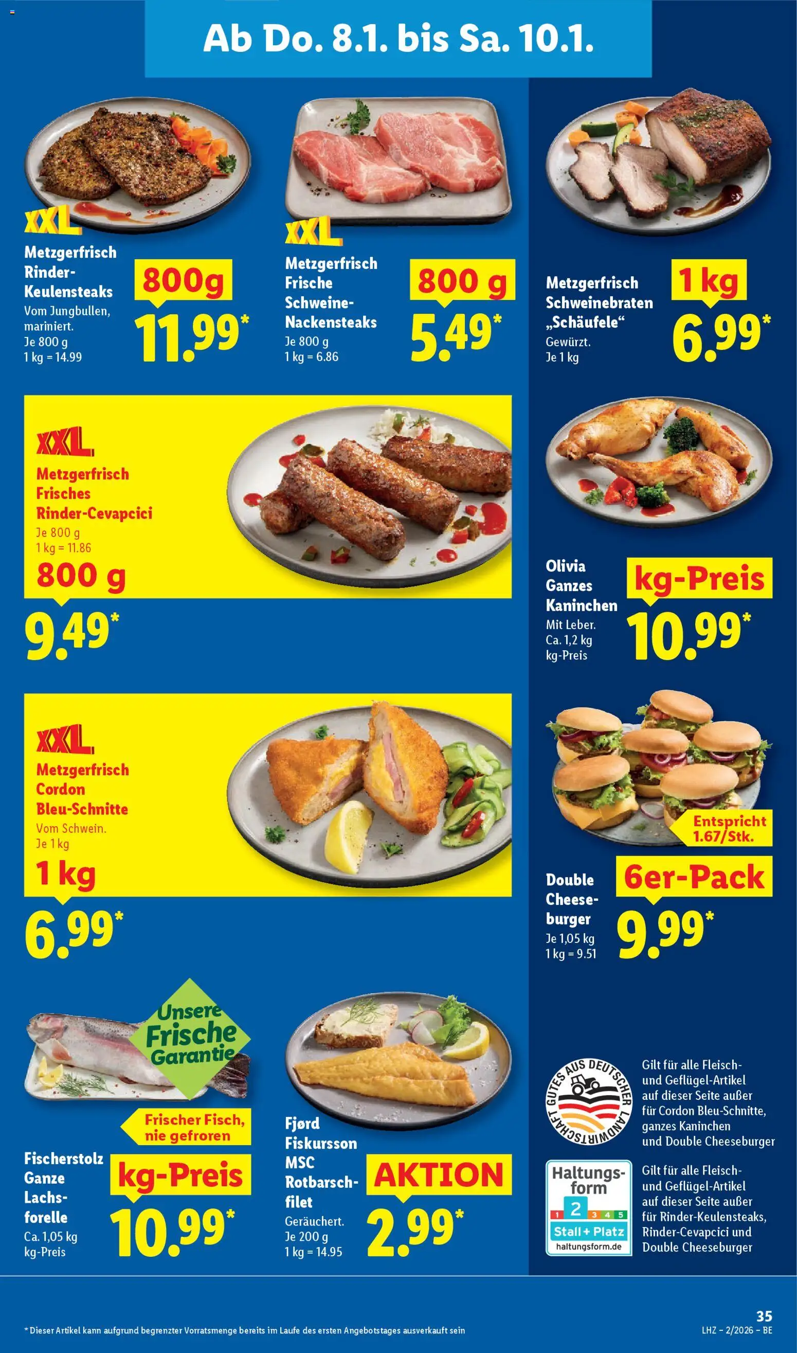 Lidl Prospekt Zossen – gültig ab 05.01.2026 | Seite: 47 | Produkte: Nackensteaks, Kaninchen, Burger, Fleisch