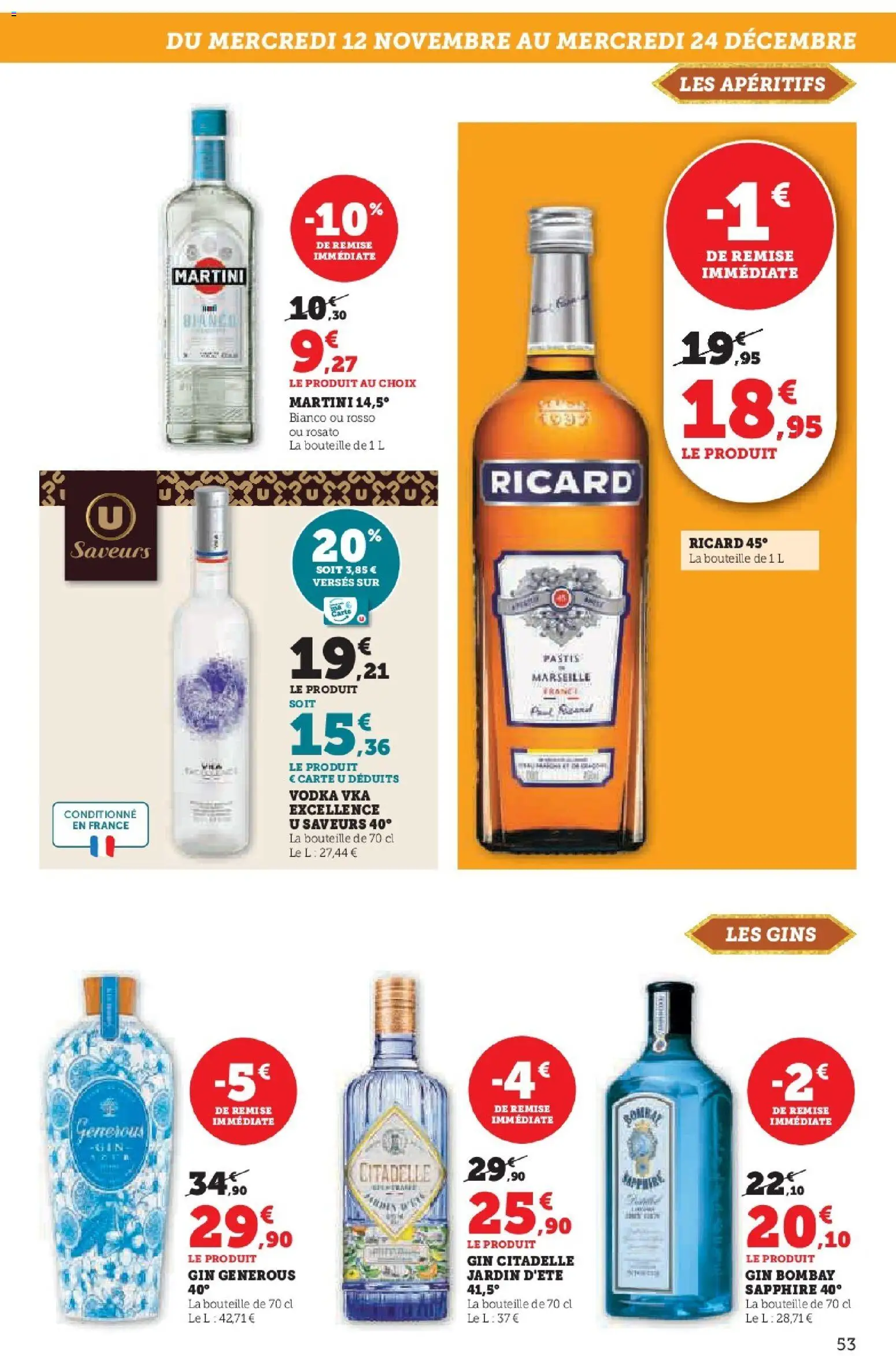 {H1} | Page: 53 | Produits: Vodka, Ricard, Pastis, Gin