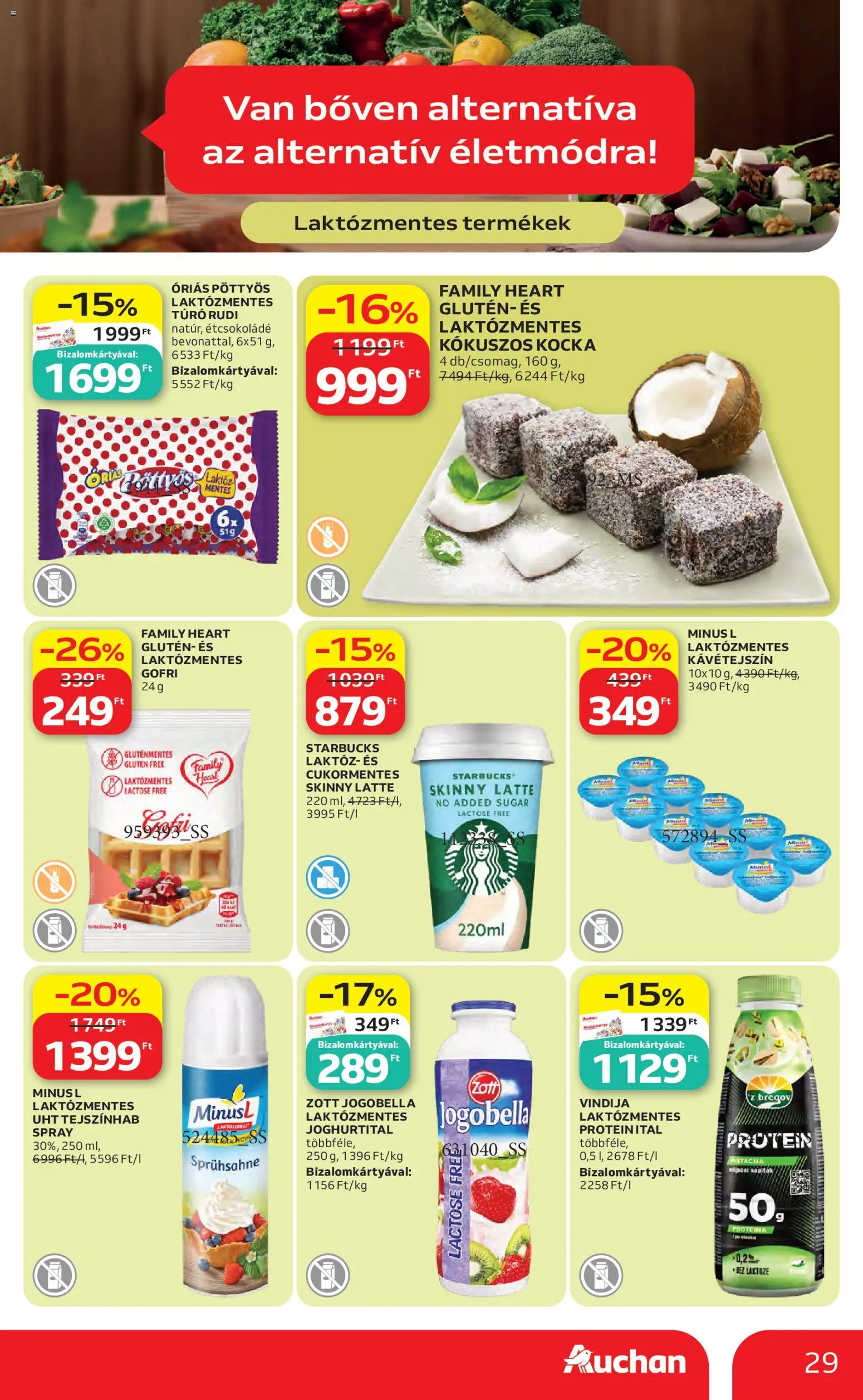 Auchan akciós ujság - amely érvényes a következő dátumtól: 30.04.2026 | Oldal: 29 | Termékek: Túró rudi, Protein, Tejszínhab, Étcsokoládé