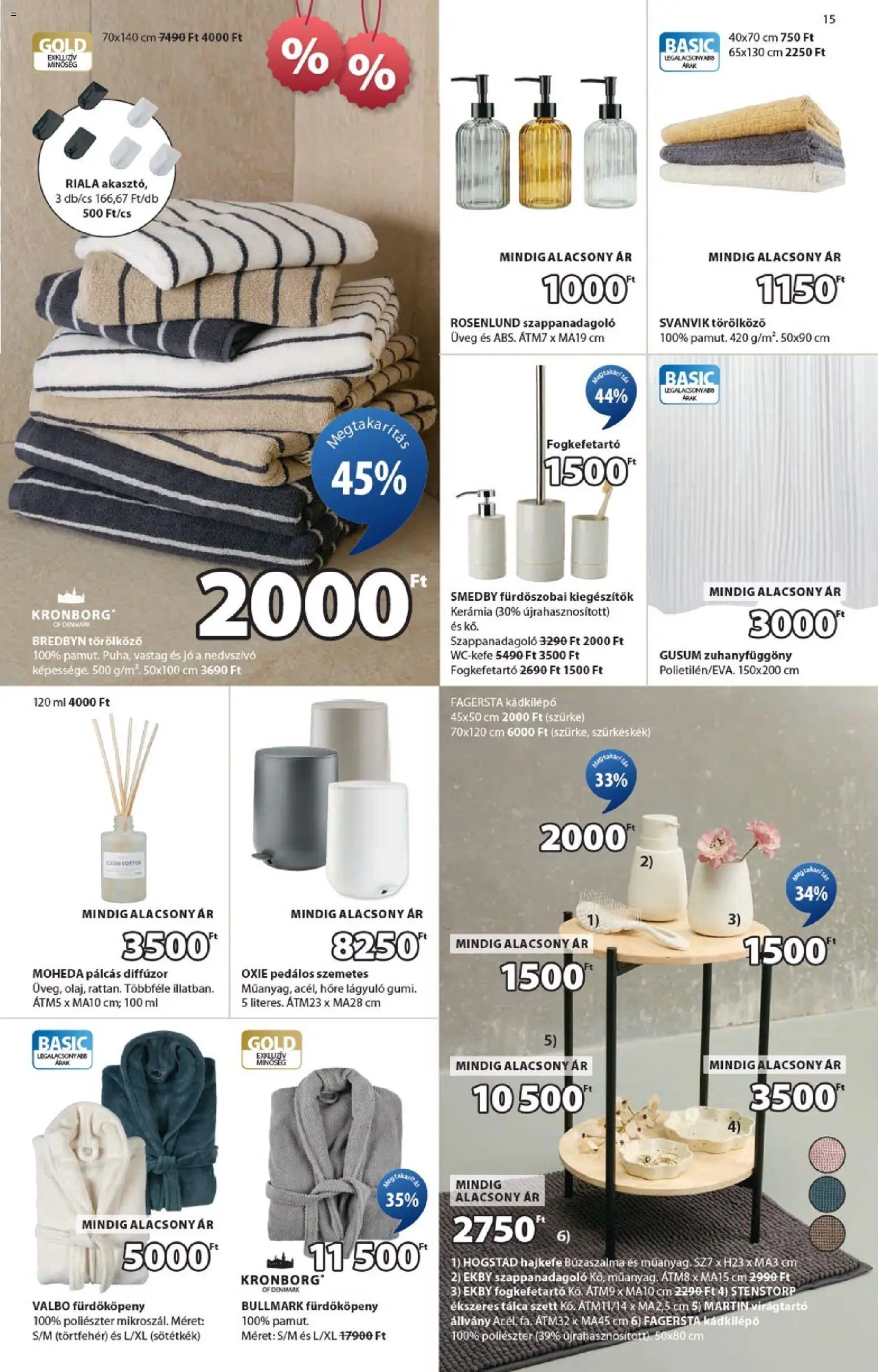 JYSK akciós ujság - amely érvényes a következő dátumtól: 07.01.2026 | Oldal: 15 | Termékek: Törölköző, Virágtartó, Szemetes, Fogkefetartó