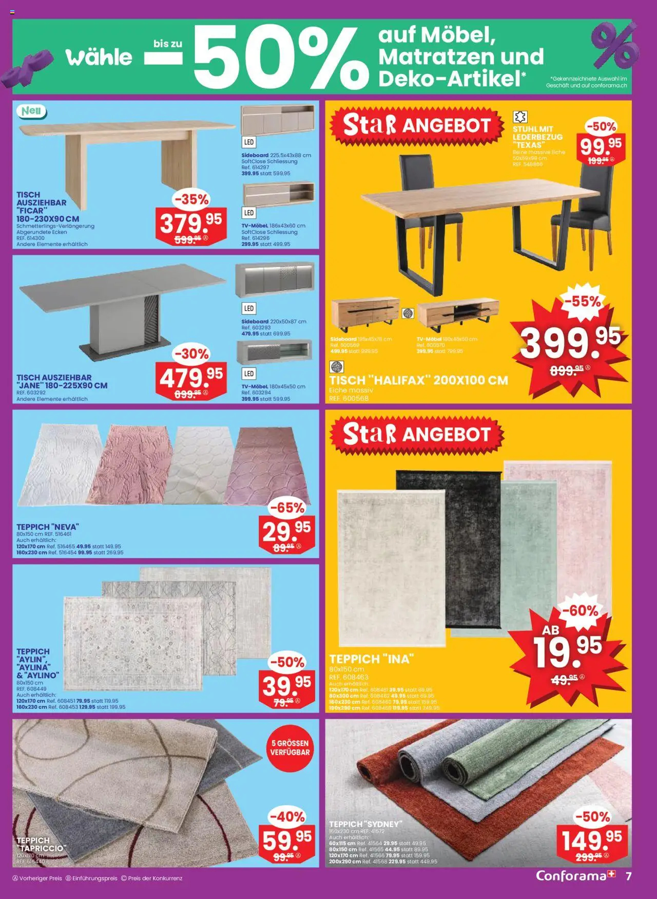 Conforama Aktionen – gültig ab 01.10.2025 | Seite: 7 | Produkte: Tisch, Stuhl, Teppich, Sideboard