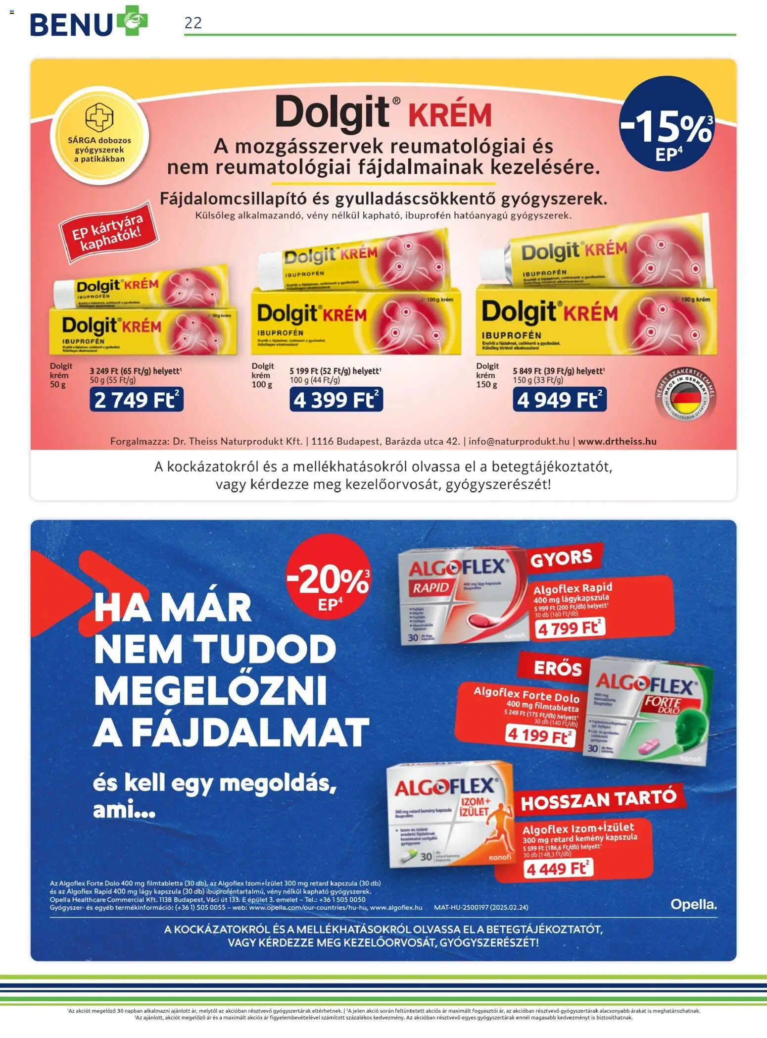 BENU Gyógyszertárak akciós ujság - amely érvényes a következő dátumtól: 01.02.2026 | Oldal: 22 | Termékek: Gyógyszerek