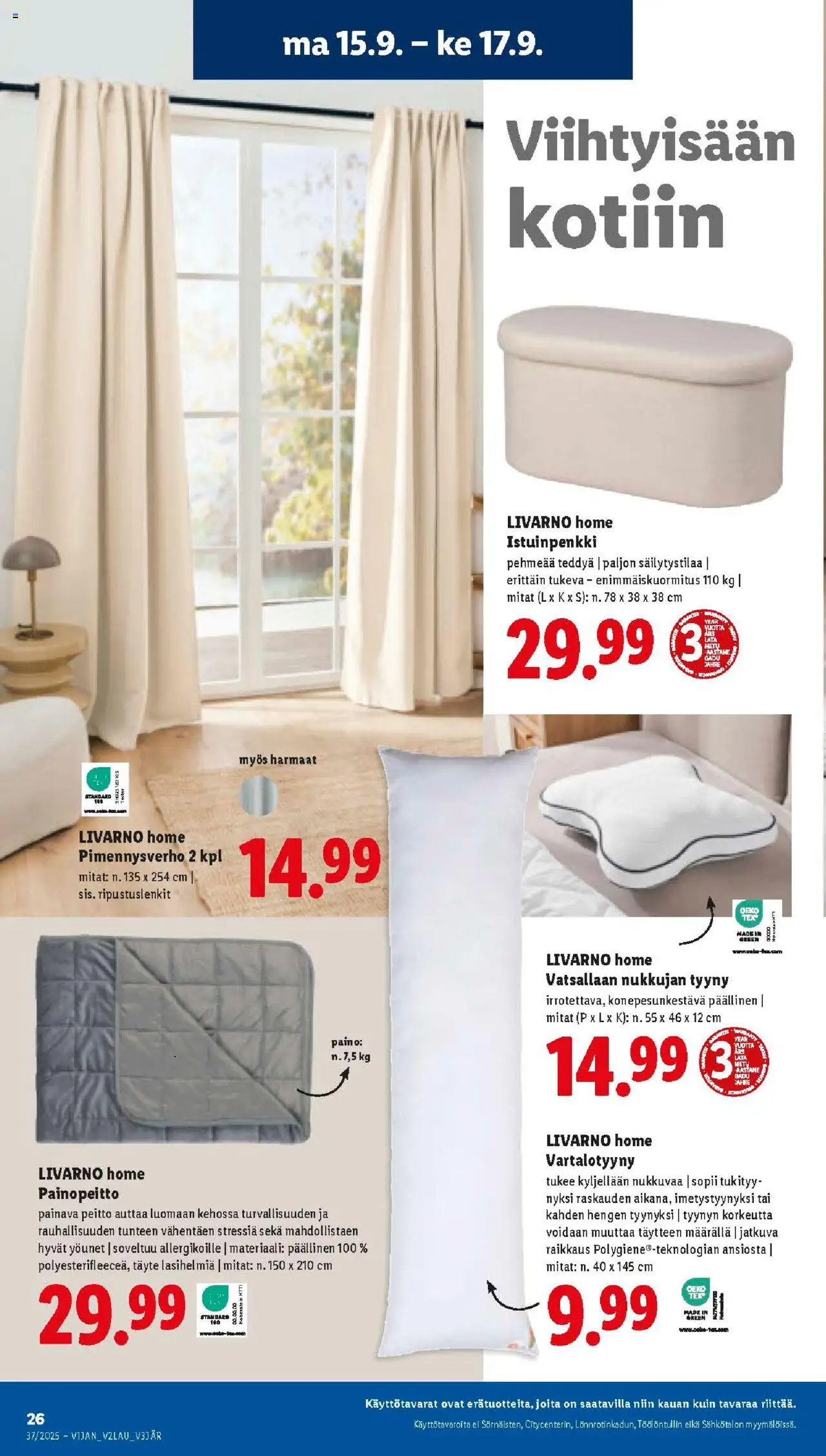 Lidl tarjoukset - Tampere – voimassa 11.09.2025 alkaen | Sivu: 26 | Tuotteet: Tyyny, Peitto